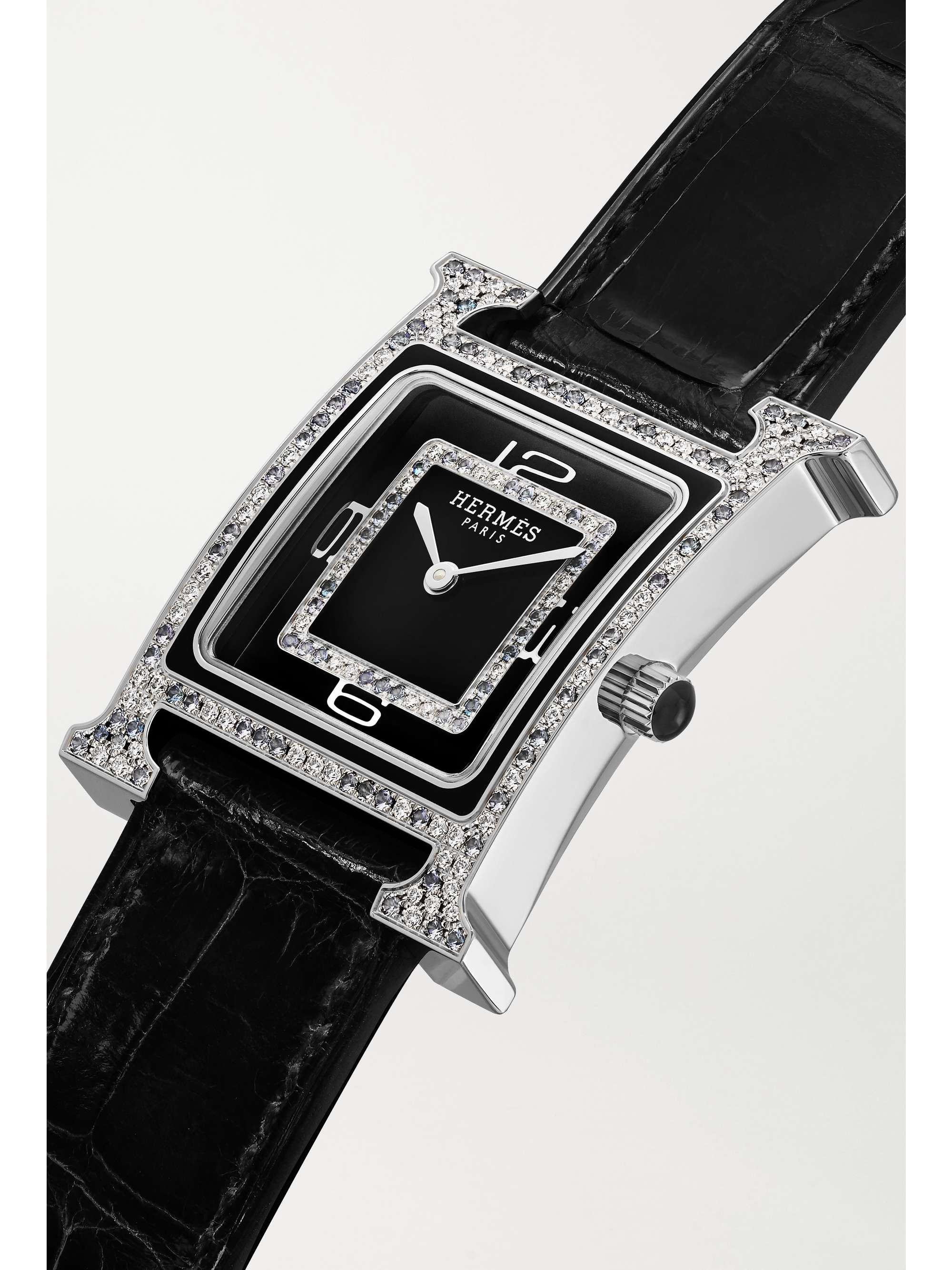 HERMÈS TIMEPIECES Heure H Bijoux de Soir 21mm 18-karat white gold, alligator, diamond and spinel watch