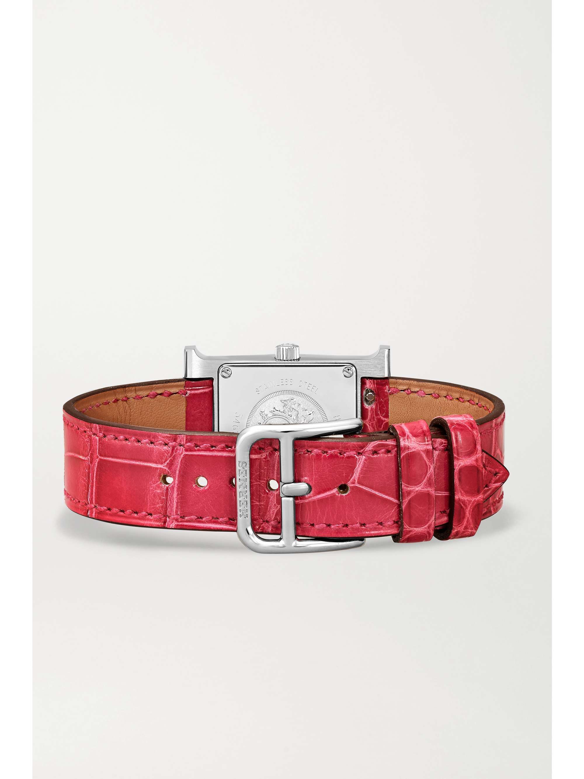 HERMÈS TIMEPIECES Heure H 21 毫米精钢、钻石、珍珠母小号腕表（短吻鳄鱼皮表带）