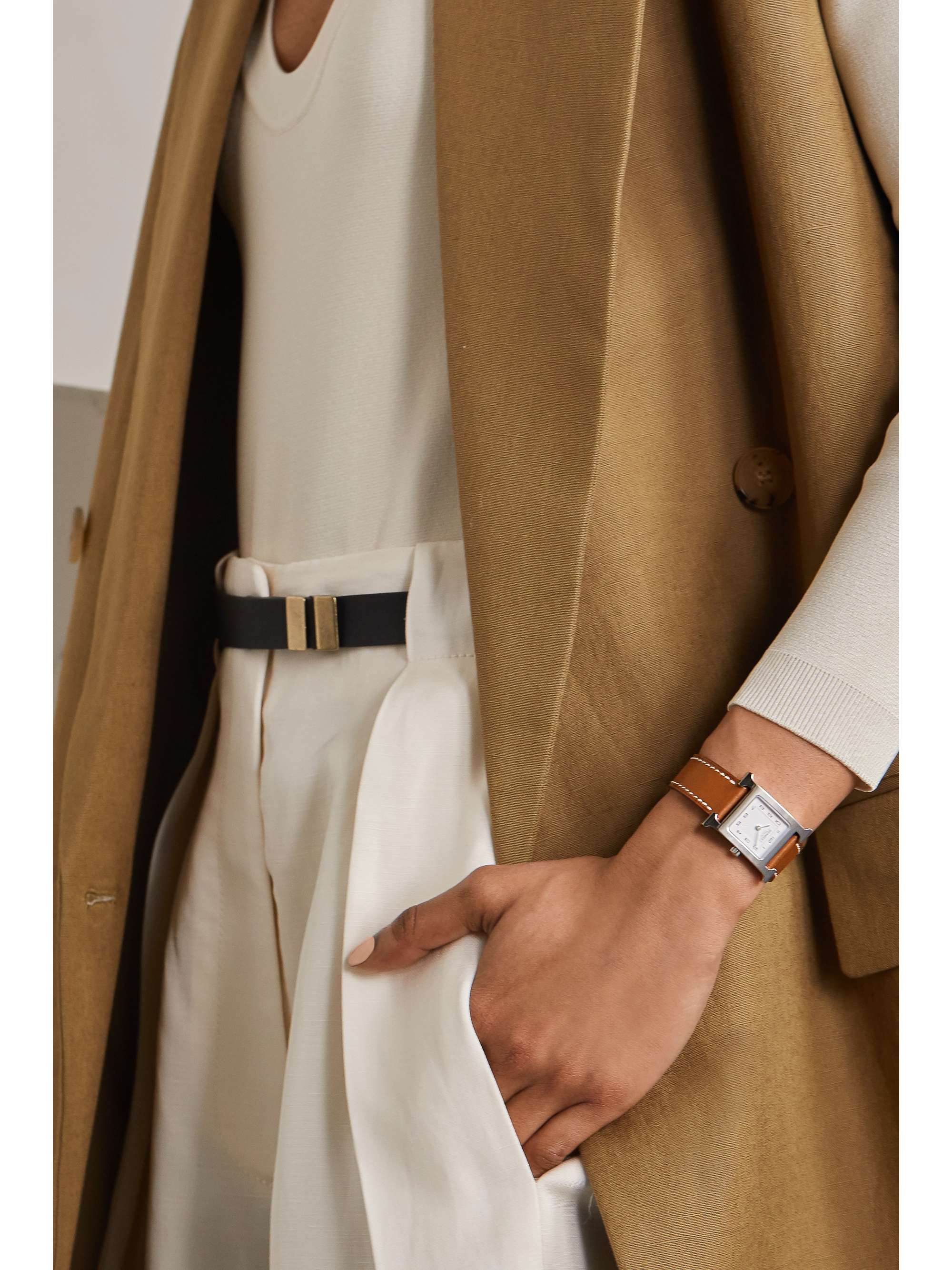 HERMÈS TIMEPIECES Heure H 21mm small gold-plated and textured-leather watch