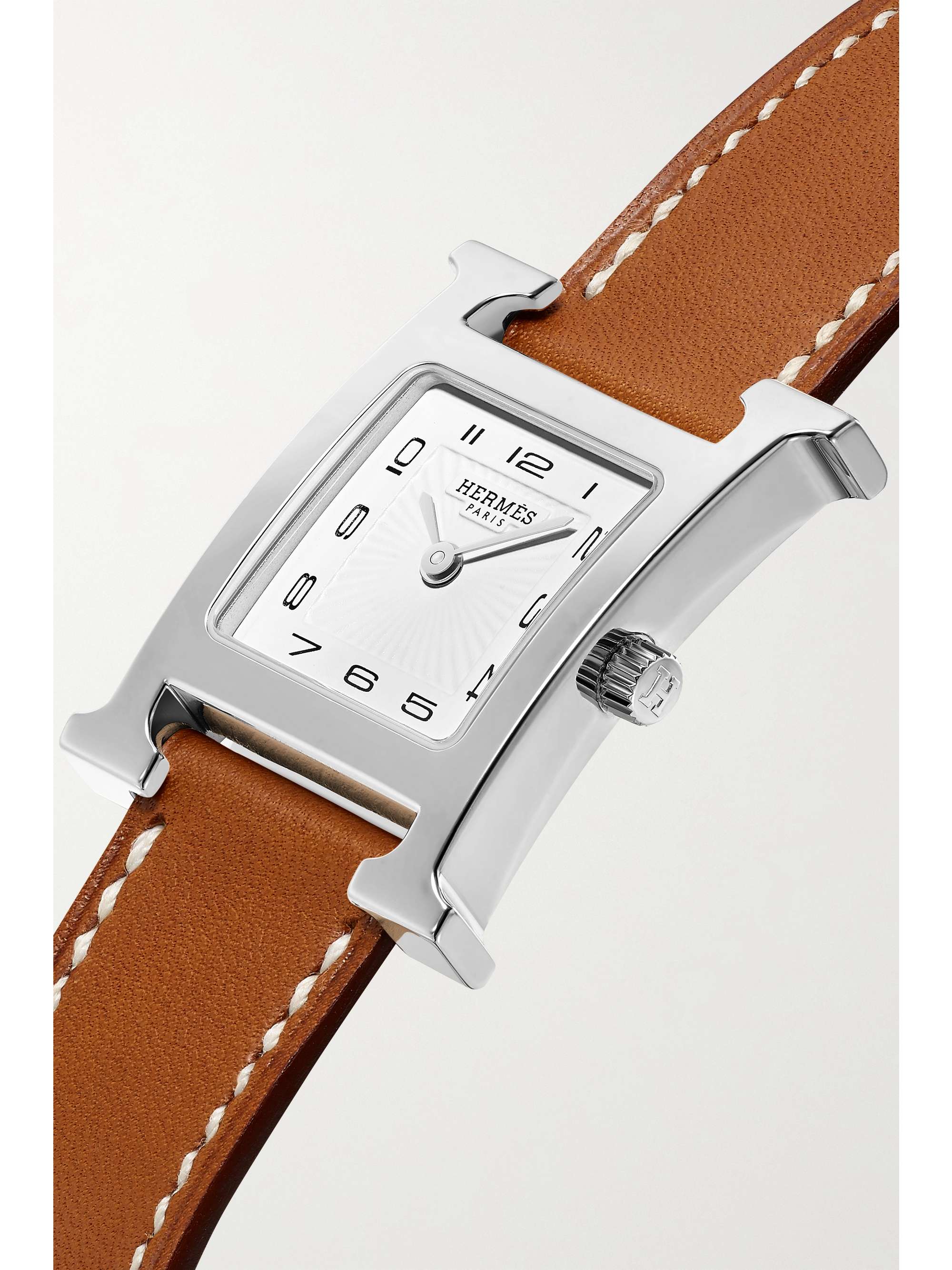 HERMÈS TIMEPIECES Heure H 21mm small gold-plated and textured-leather watch
