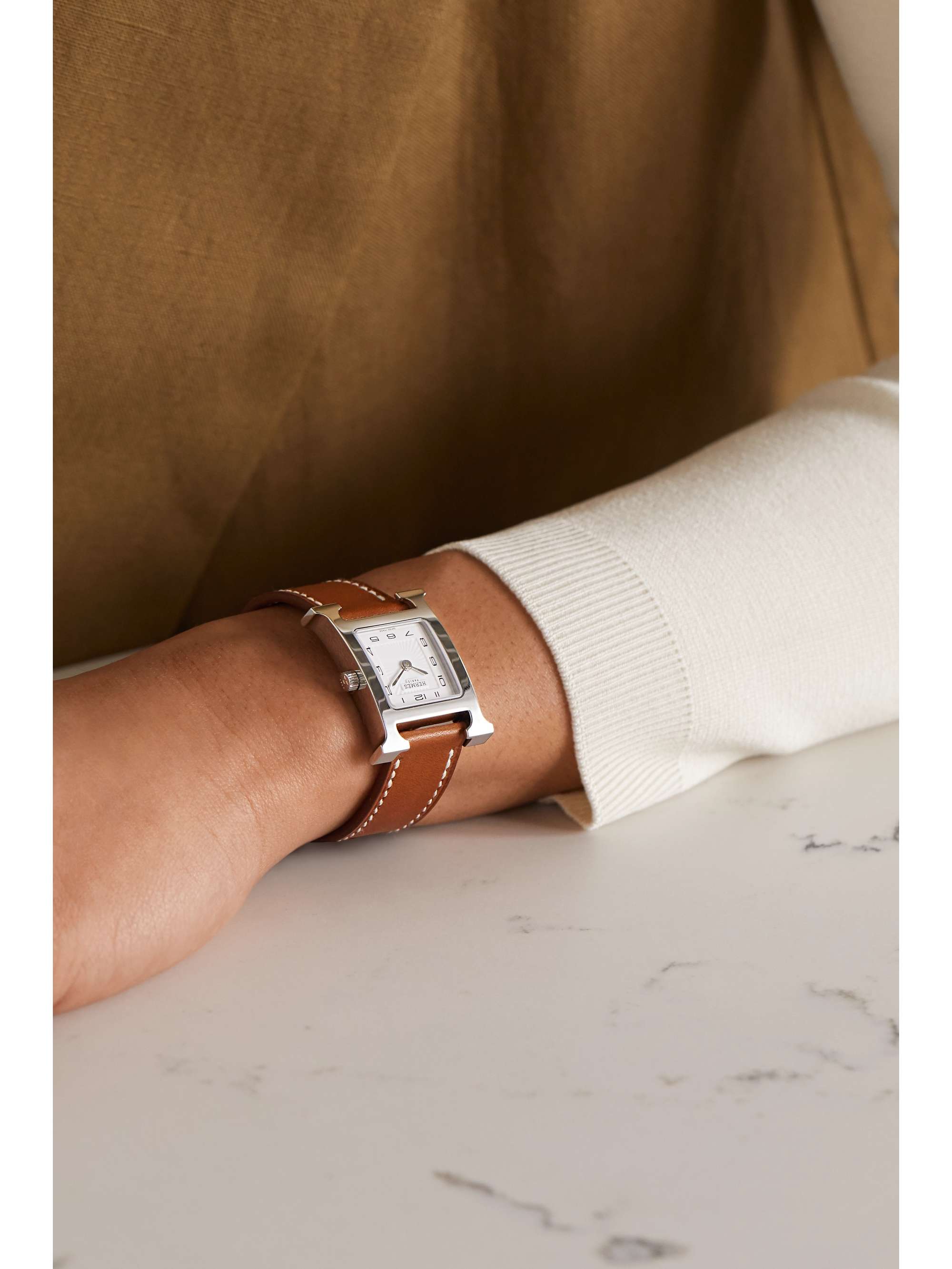 HERMÈS TIMEPIECES Heure H 21mm small gold-plated and textured-leather watch
