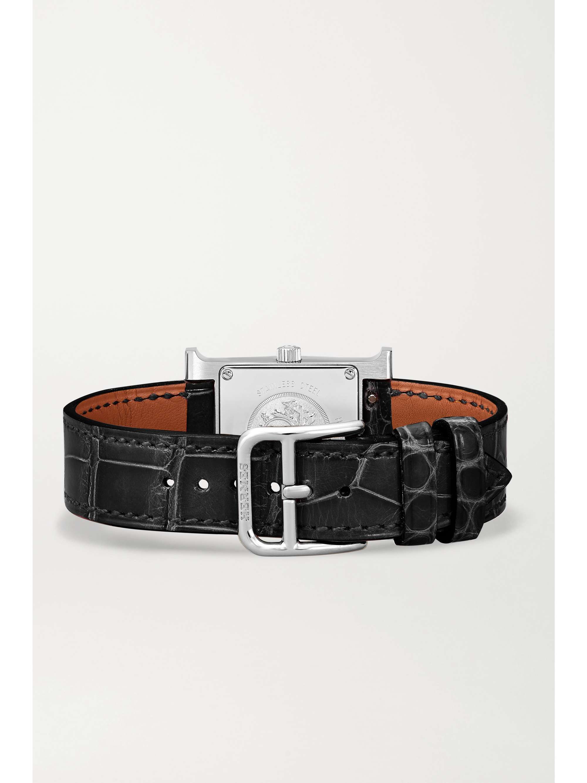 HERMÈS TIMEPIECES Heure H 26mm stainless steel, alligator, diamond and mother-of-pearl watch