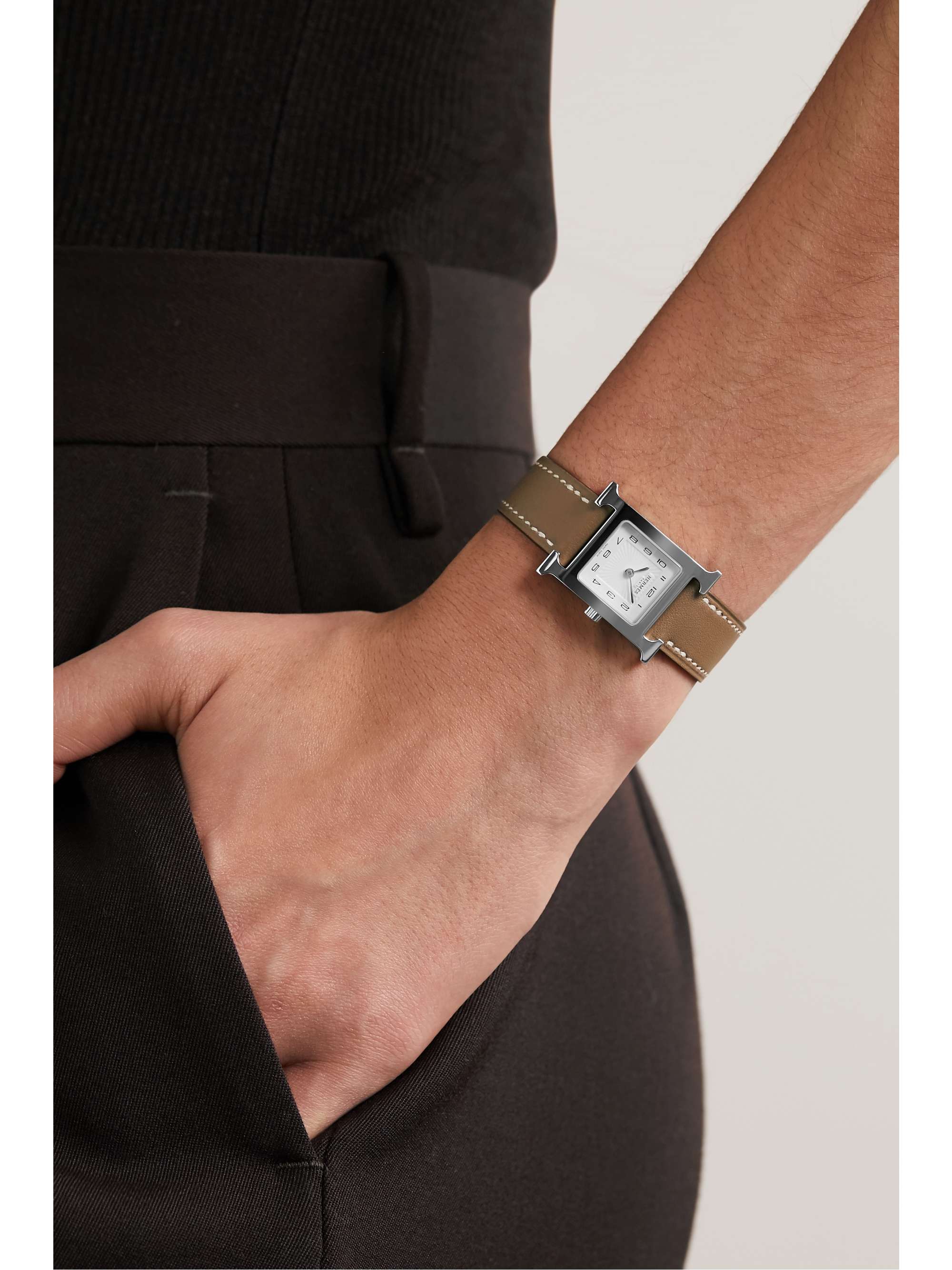 HERMÈS TIMEPIECES Heure H 21mm small gold-plated and textured-leather watch