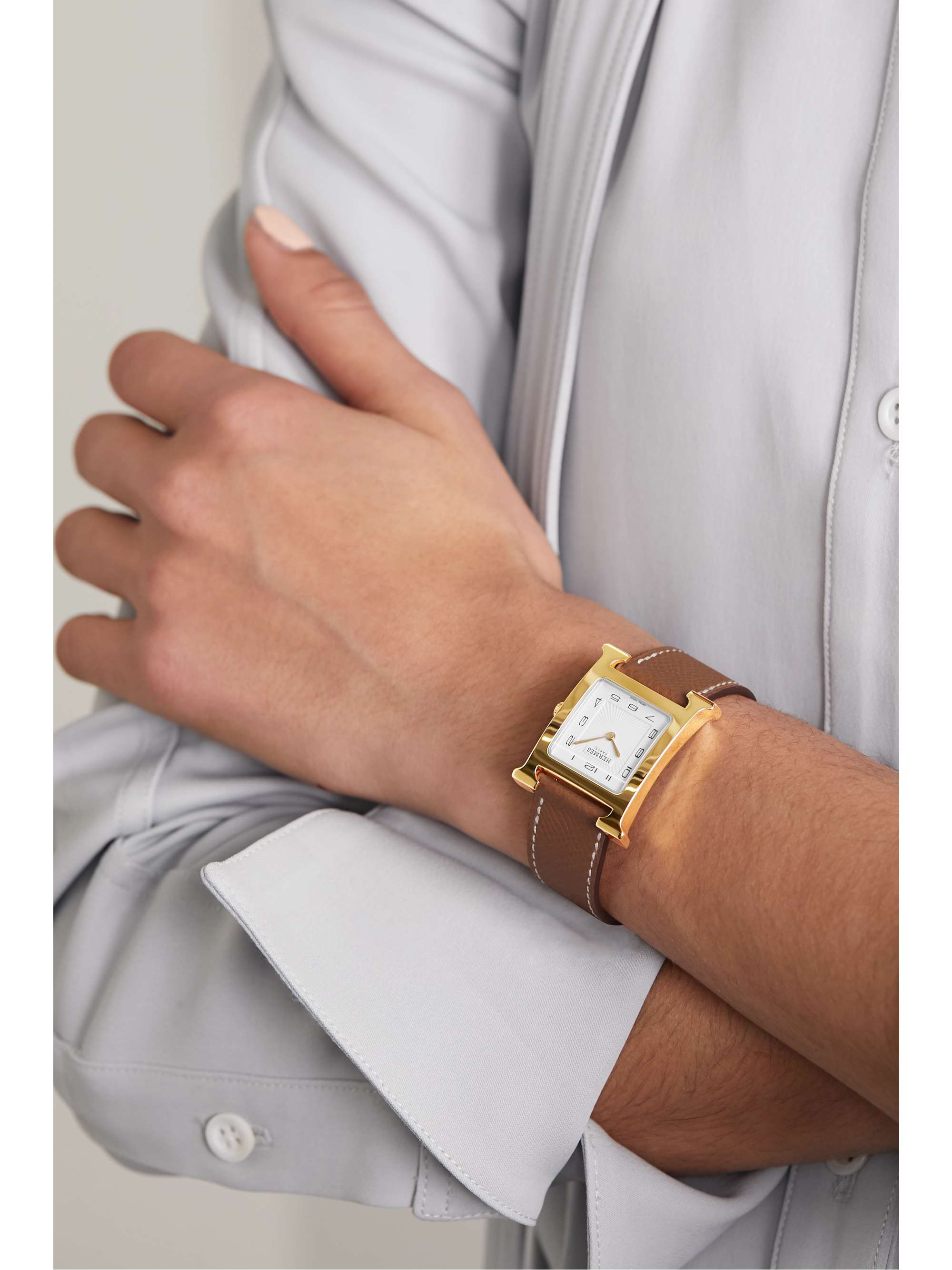 HERMÈS TIMEPIECES Heure H 26mm medium gold-plated and textured-leather watch