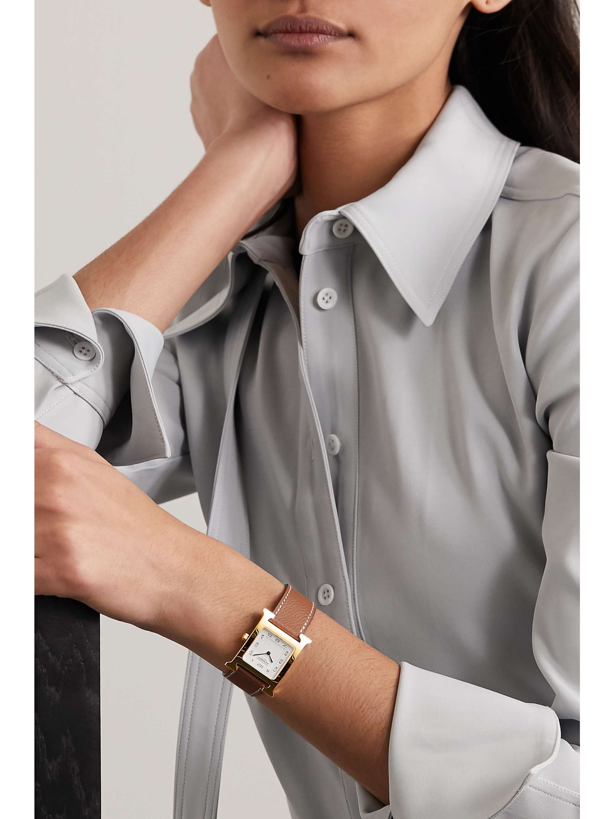 HERMÈS TIMEPIECES Heure H 26mm medium gold-plated and textured-leather watch