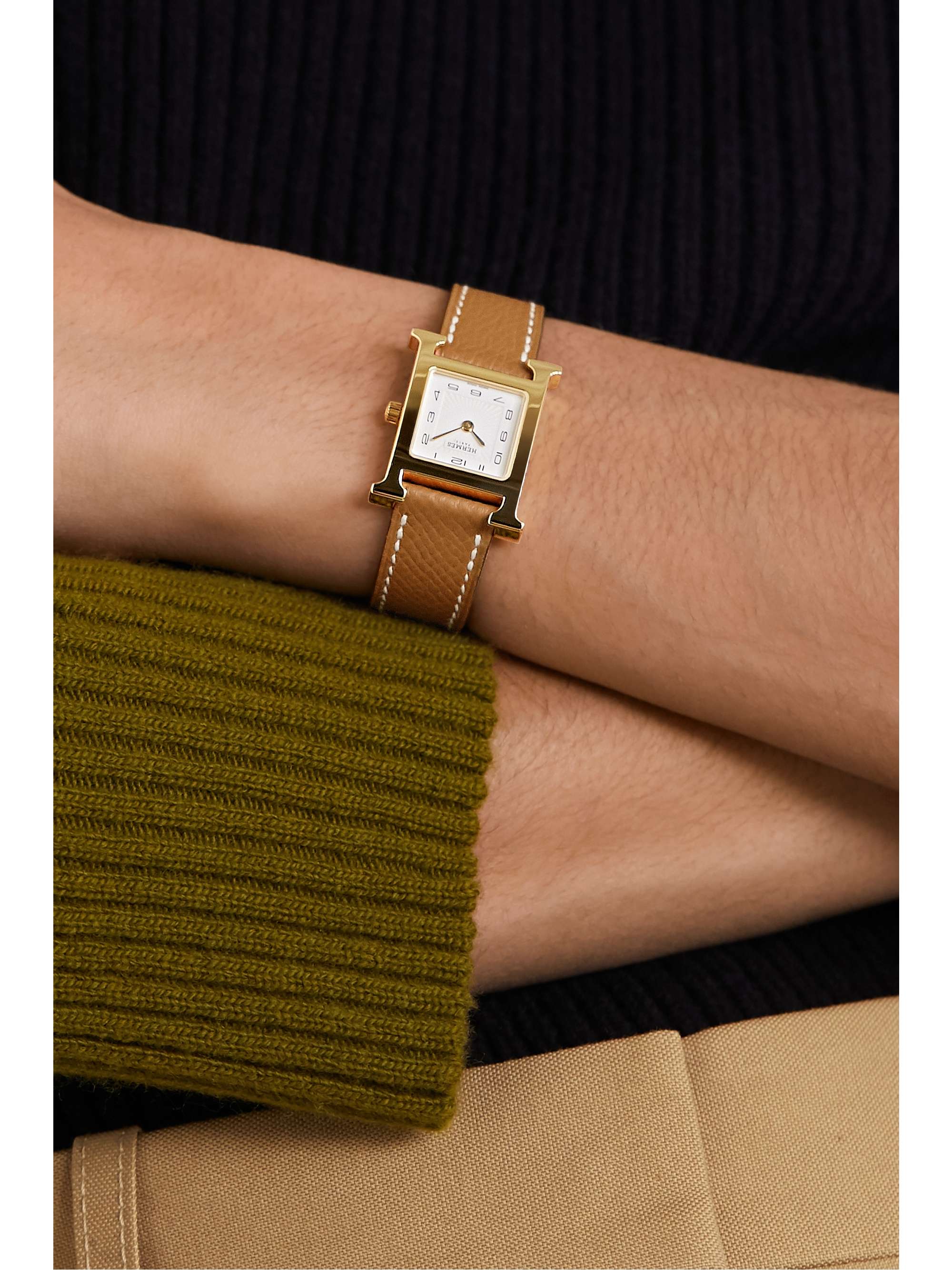 HERMÈS TIMEPIECES Heure H 21mm small gold-plated and textured-leather watch