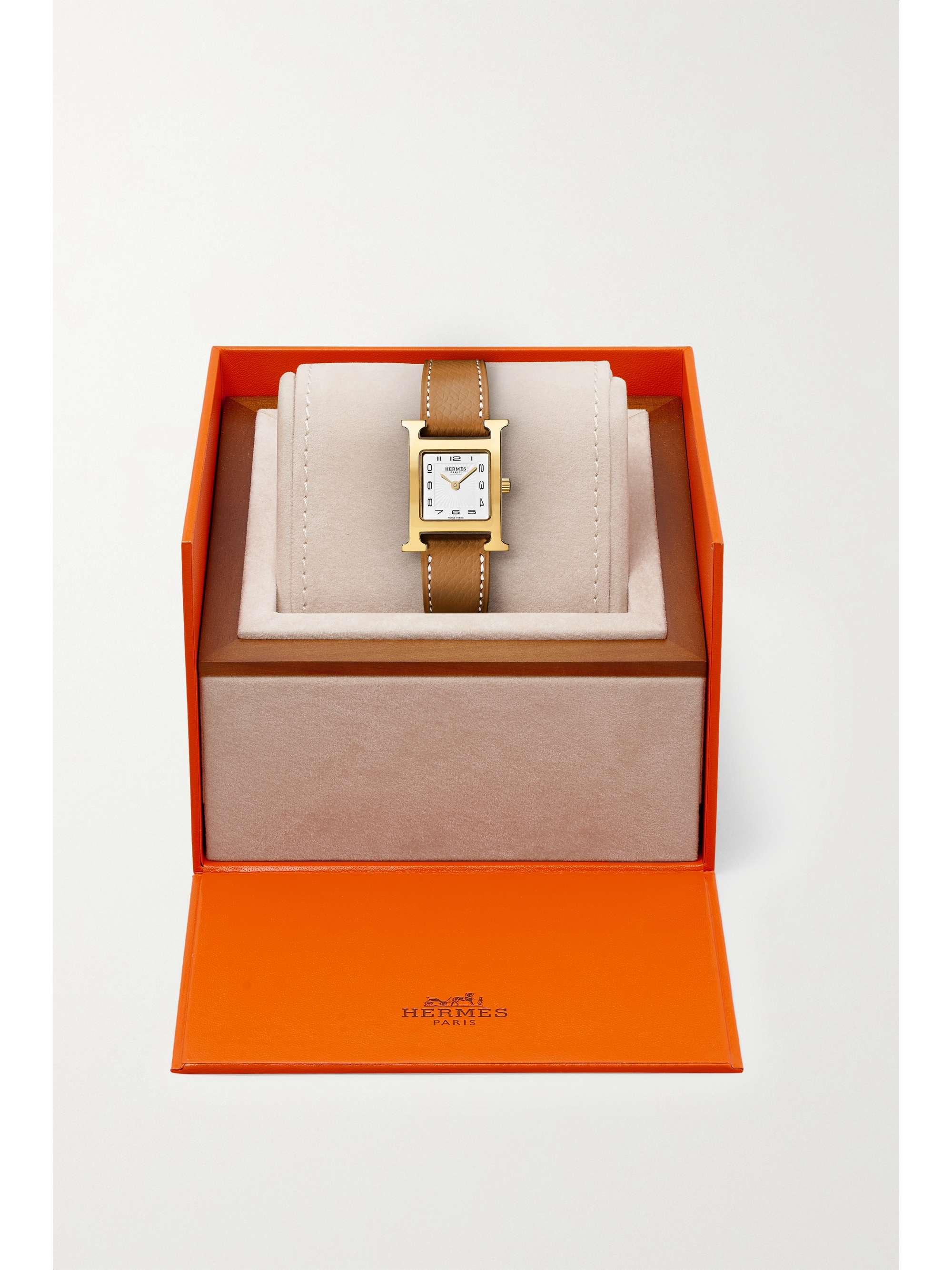 HERMÈS TIMEPIECES Heure H 21mm small gold-plated and textured-leather watch