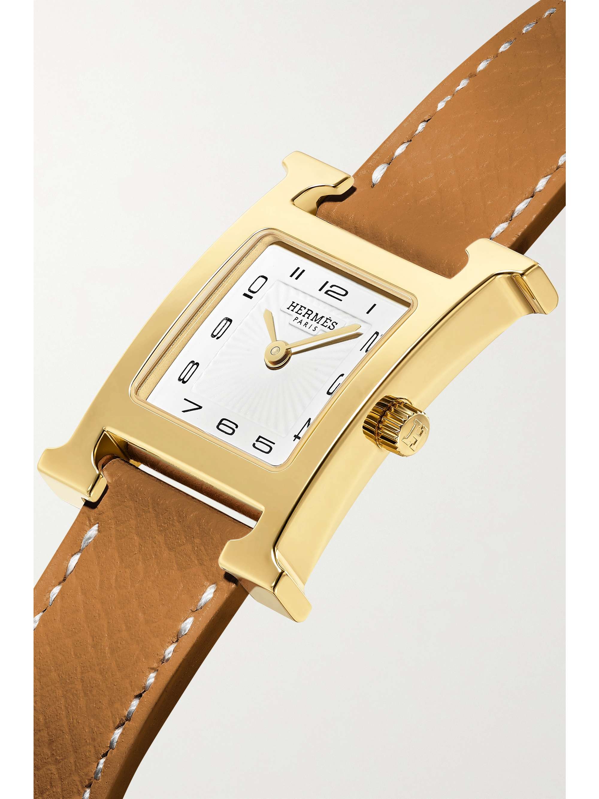 HERMÈS TIMEPIECES Heure H 21mm small gold-plated and textured-leather watch