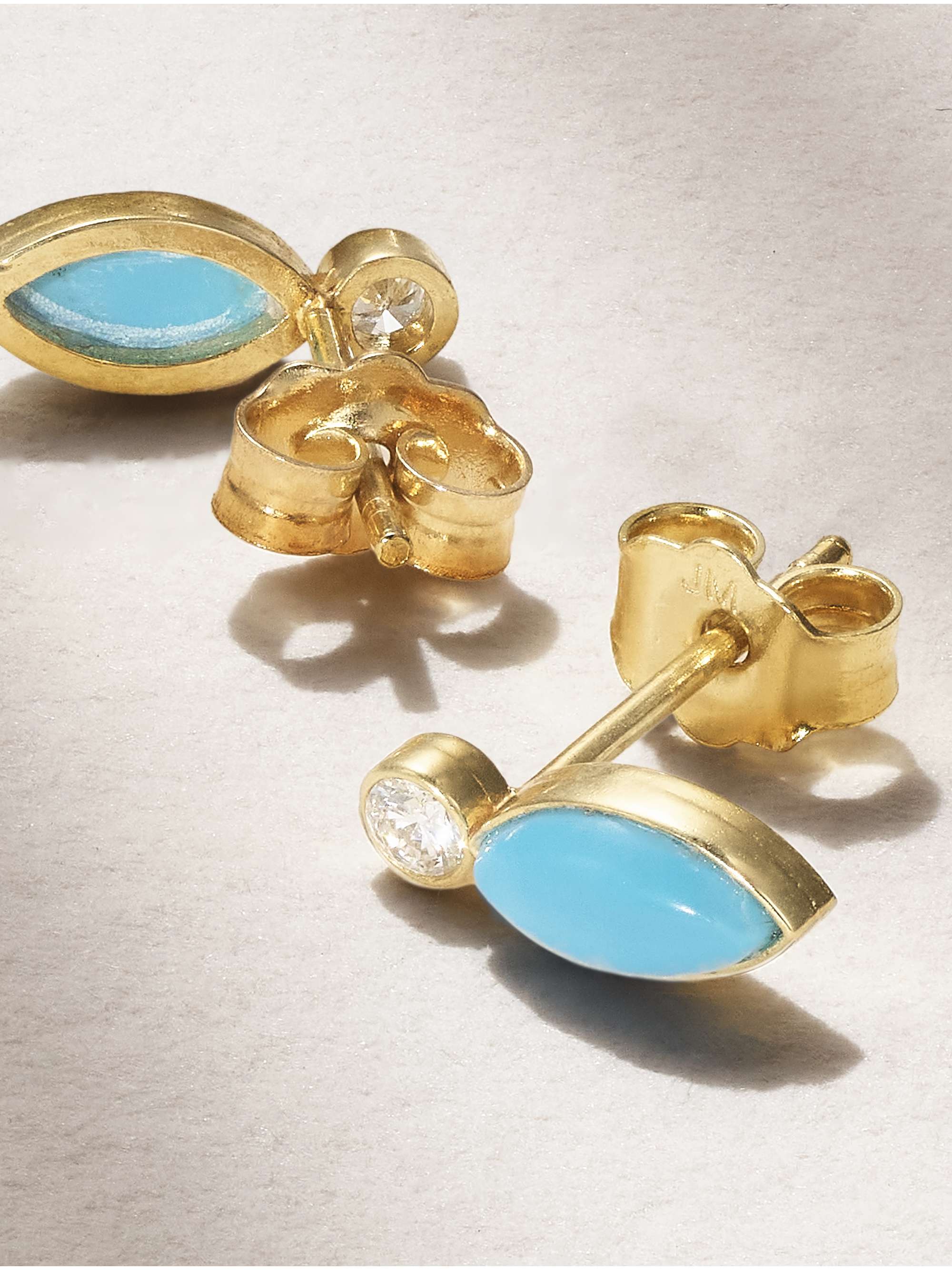 JENNIFER MEYER 18-karat gold, turquoise and diamond earrings