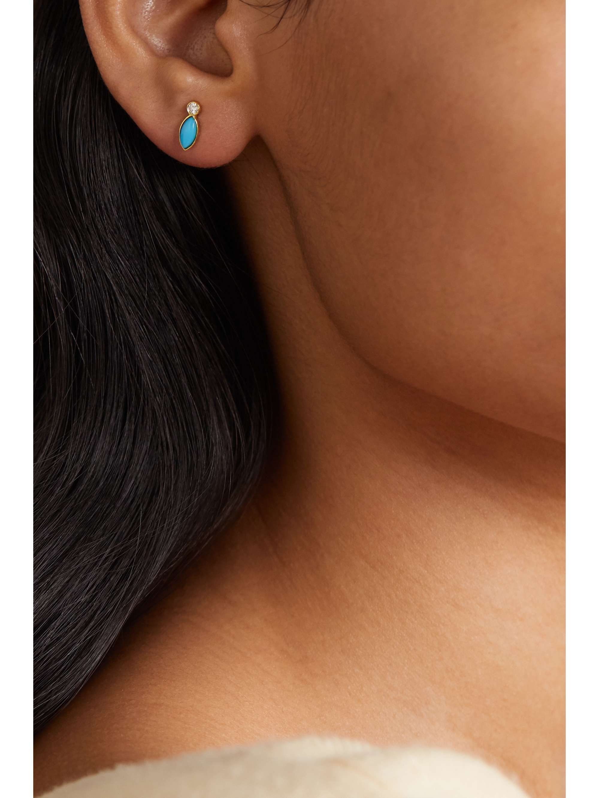 JENNIFER MEYER 18-karat gold, turquoise and diamond earrings