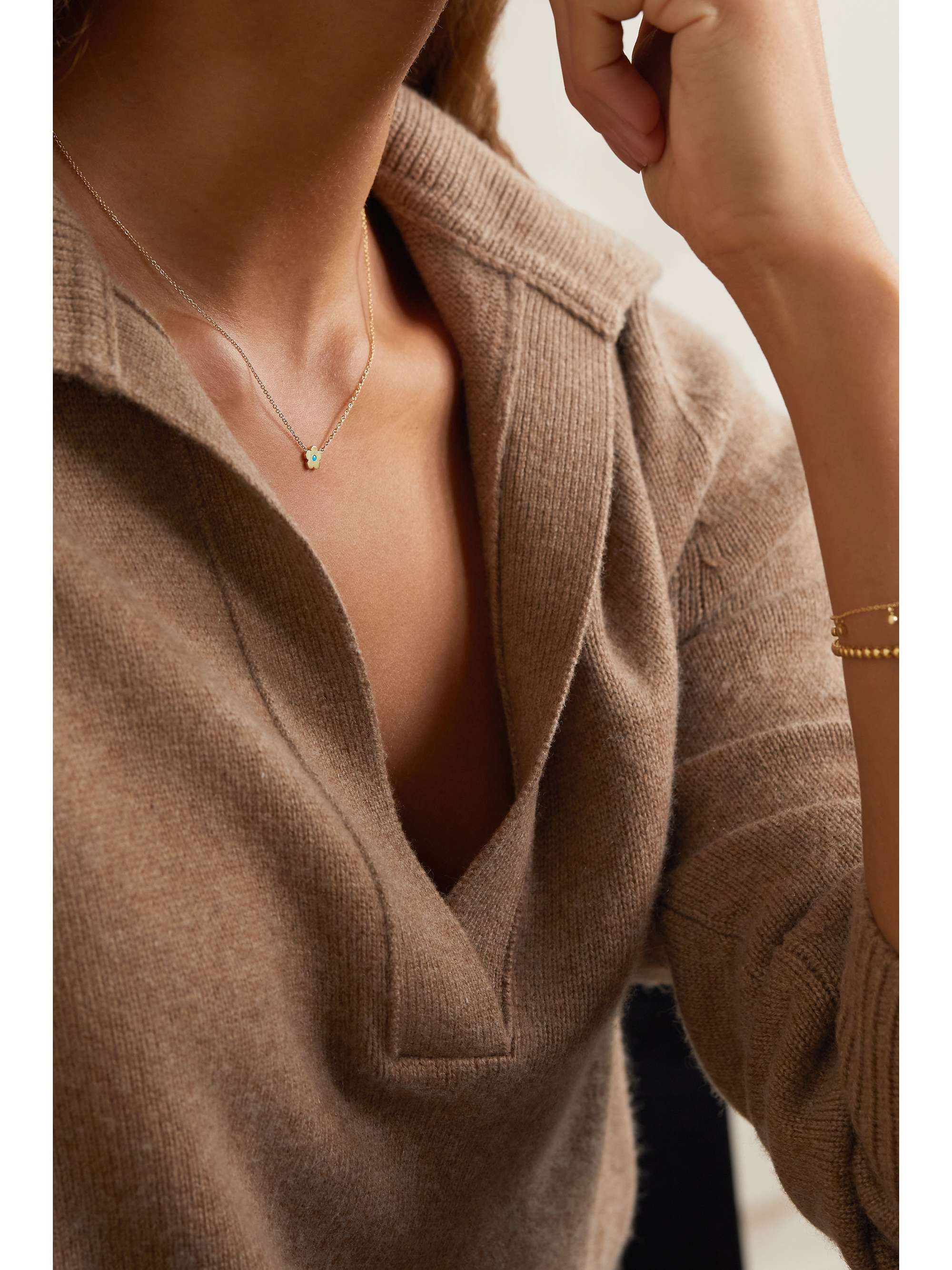 JENNIFER MEYER Mini Daisy 18-karat gold turquoise necklace