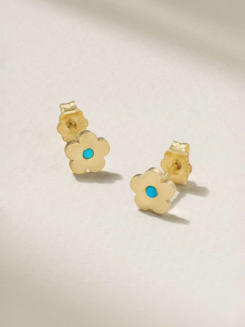 Jennifer Meyer Mini Daisy 18-karat Gold Turquoise Earrings