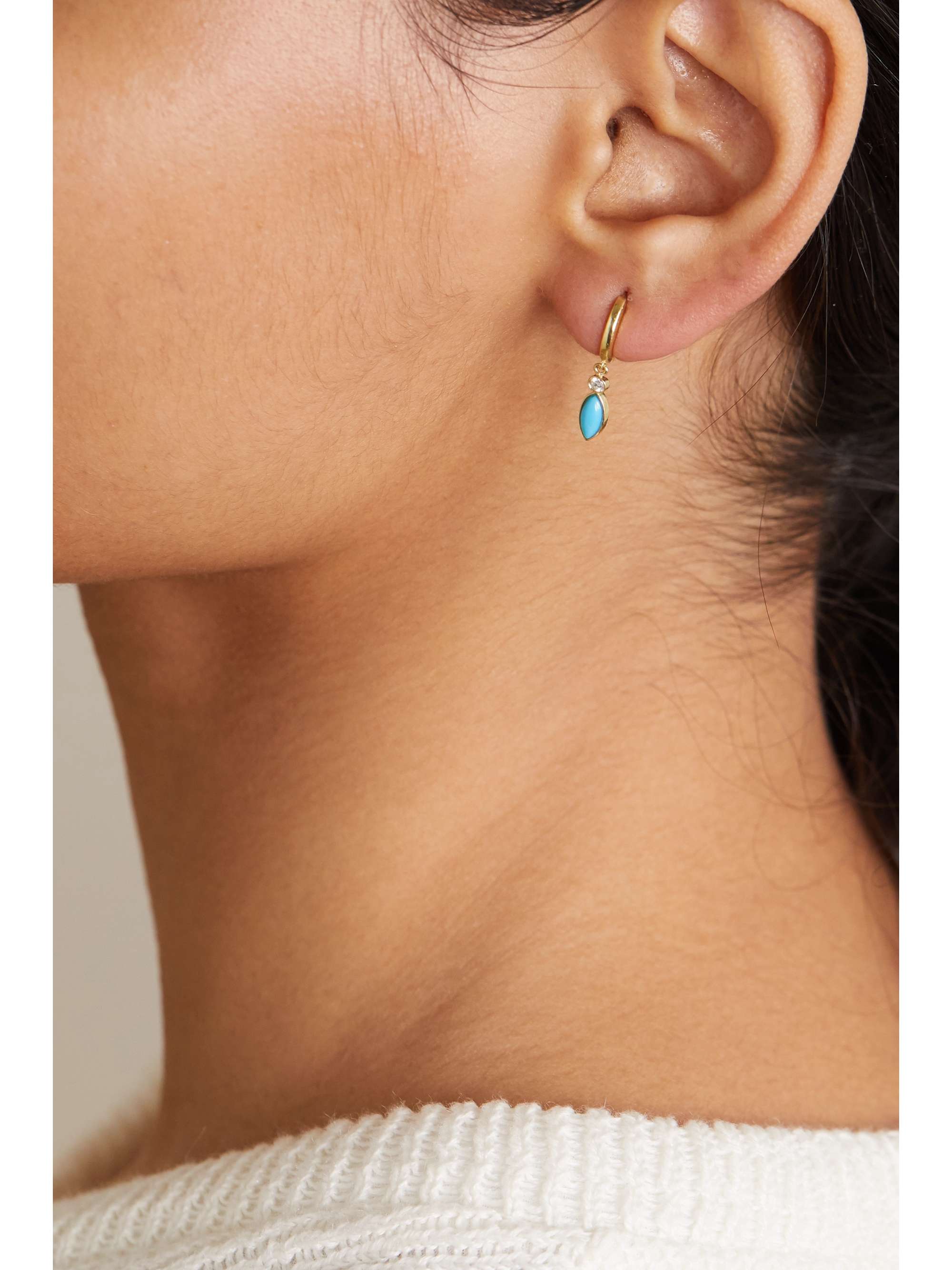JENNIFER MEYER 18 karat gold turquoise and diamond earrings NET A PORTER