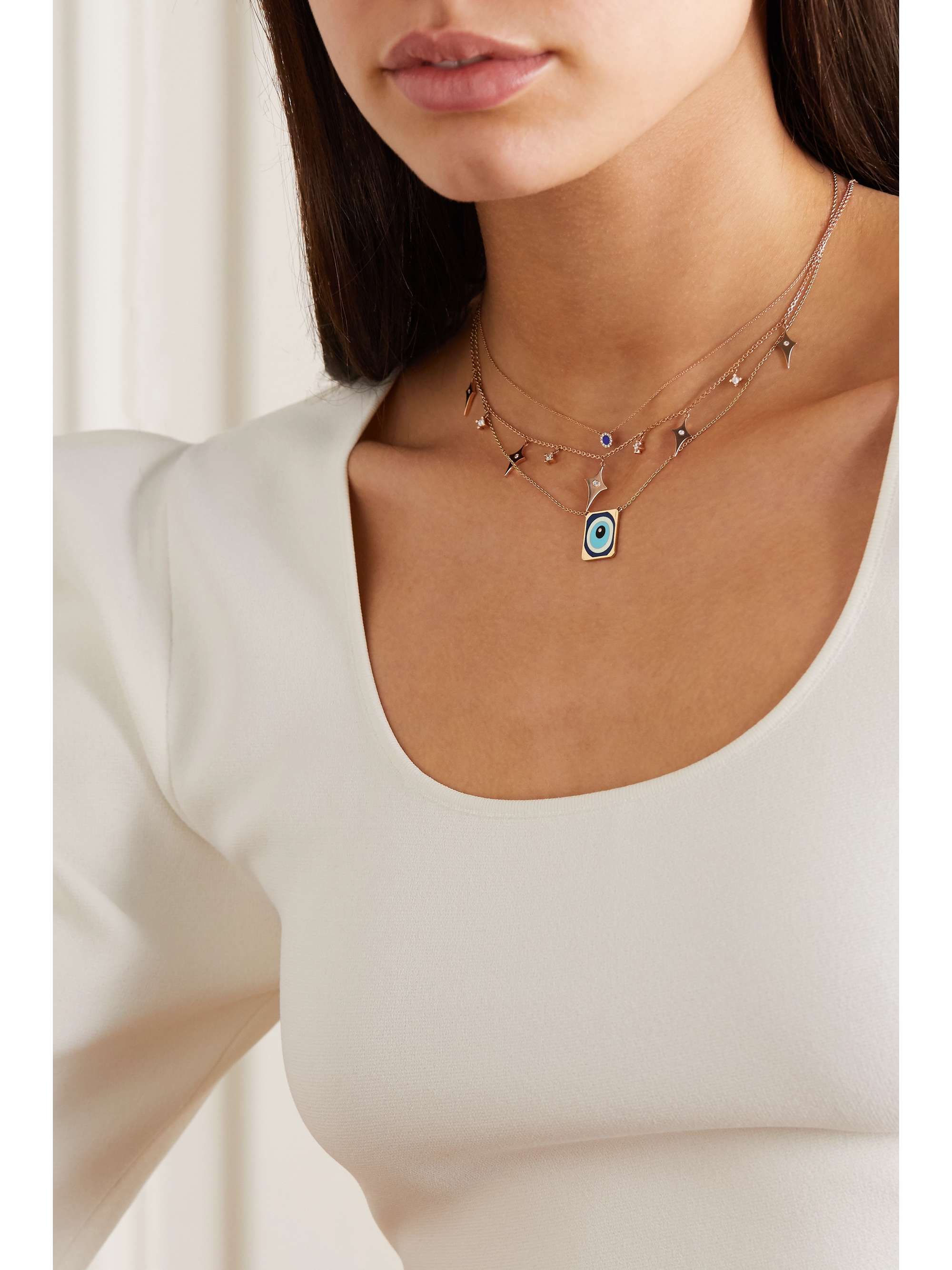 DIANE KORDAS 18-karat rose gold, enamel and diamond necklace