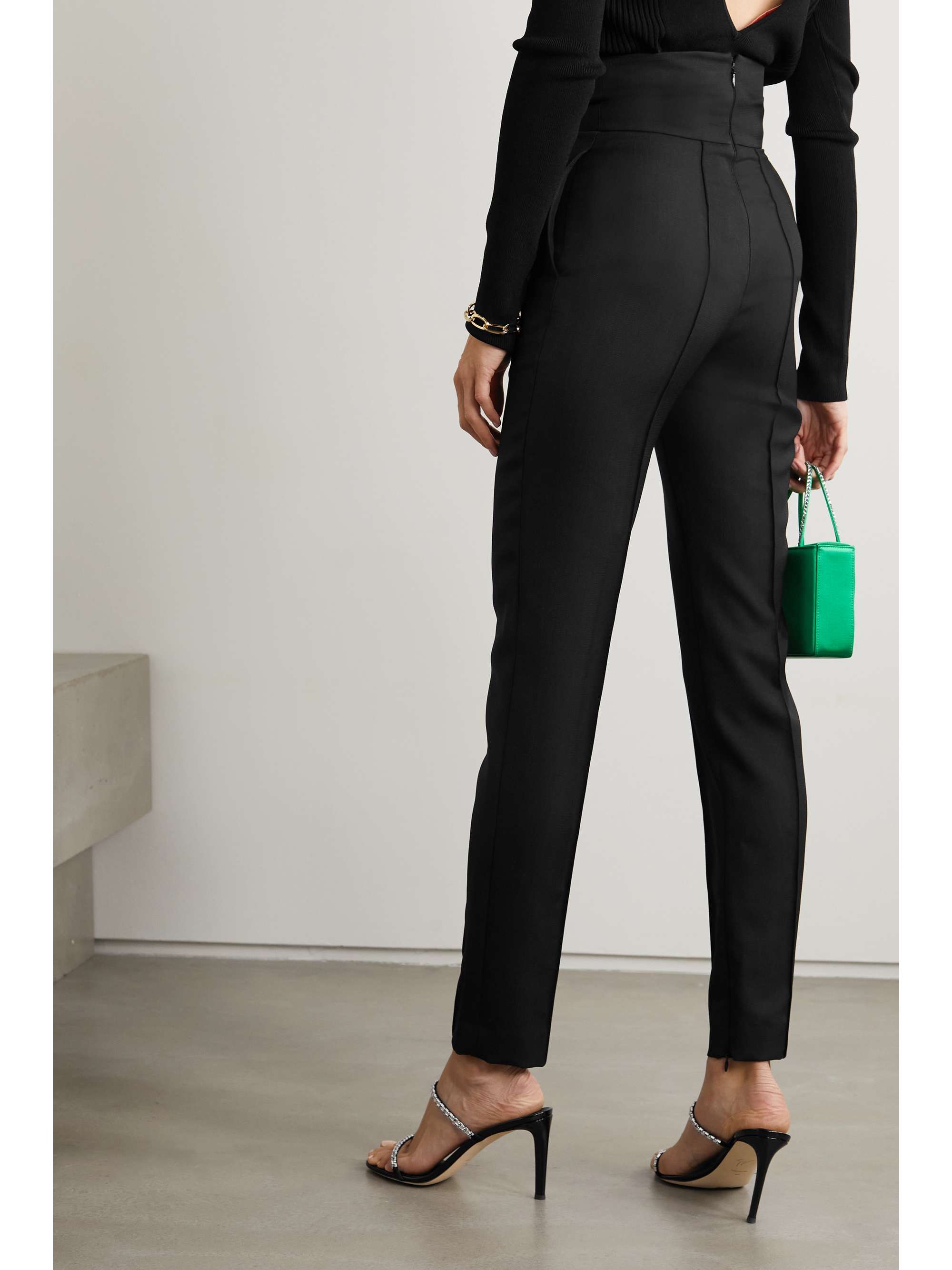 Wool-blend gabardine slim-leg pants
