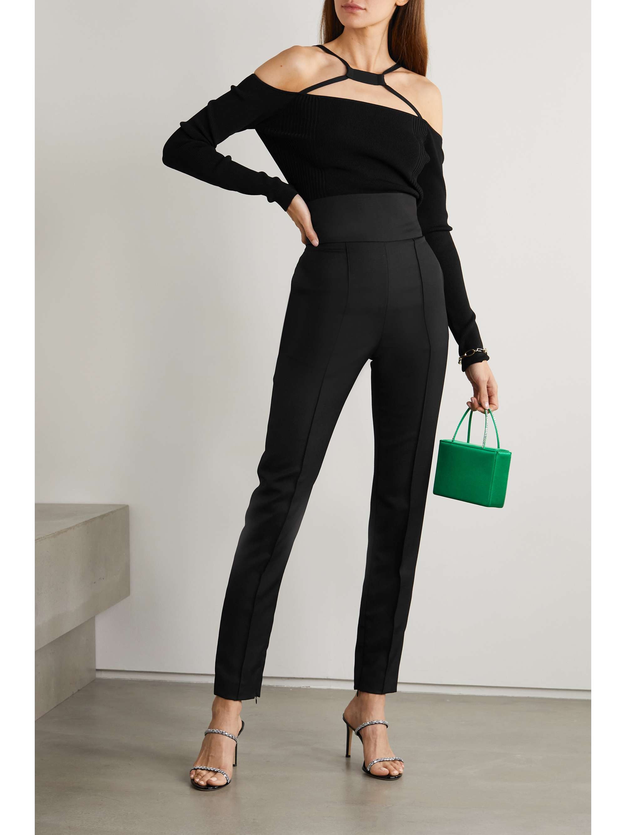 Wool-blend gabardine slim-leg pants