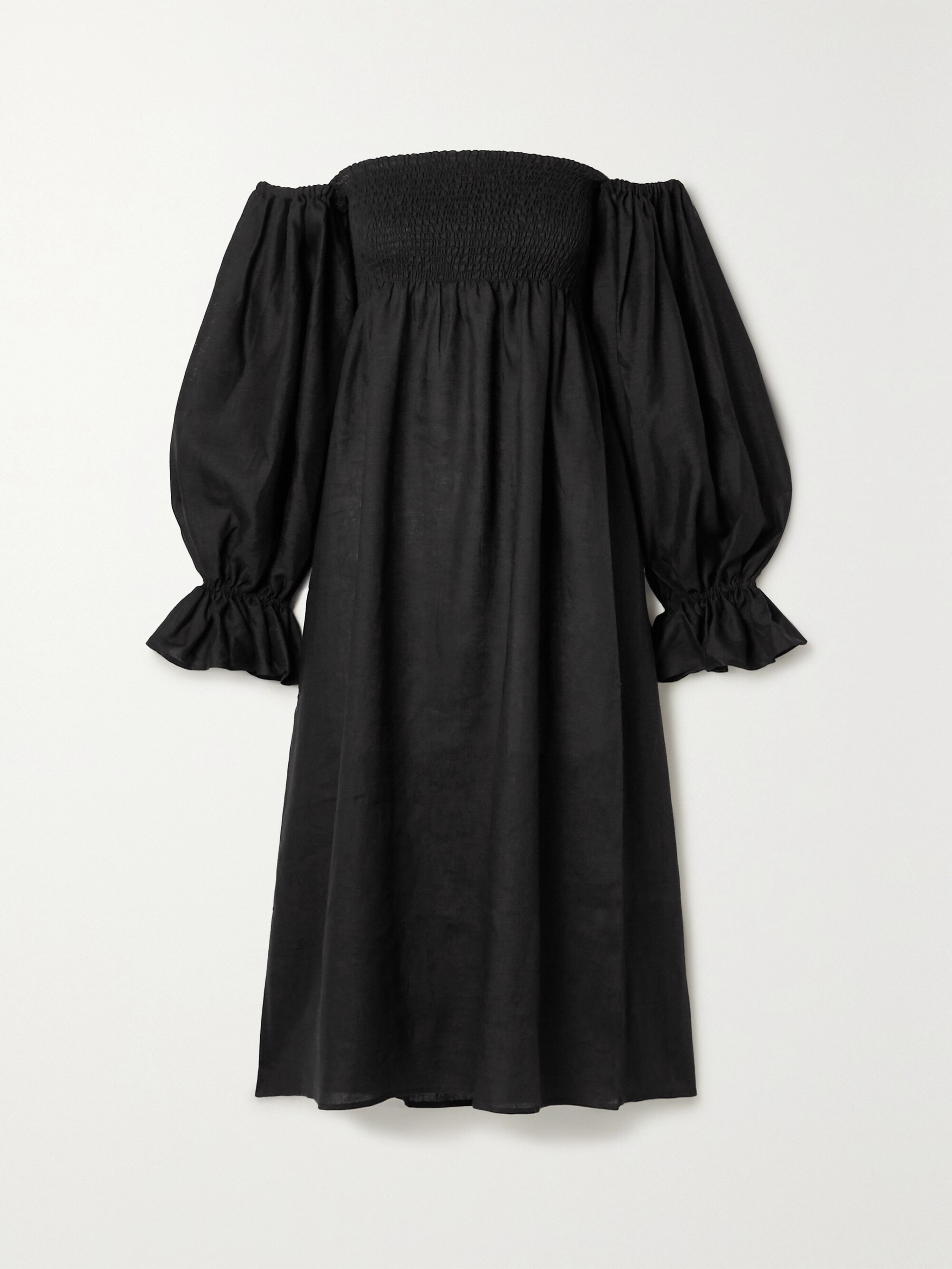 Sleeper + NET SUSTAIN Atlanta off-the-shoulder shirred linen midi dress