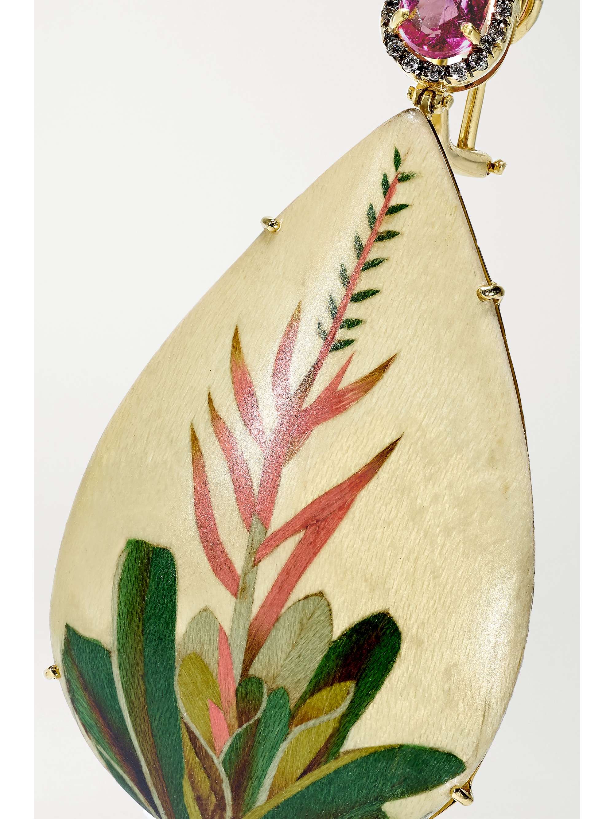 SILVIA FURMANOVICH Marquetry 18-karat gold, wood, tourmaline and diamond earrings