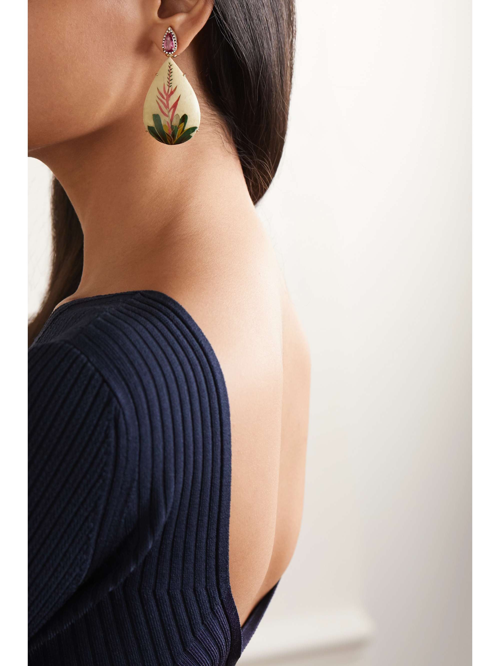 SILVIA FURMANOVICH Marquetry 18-karat gold, wood, tourmaline and diamond earrings