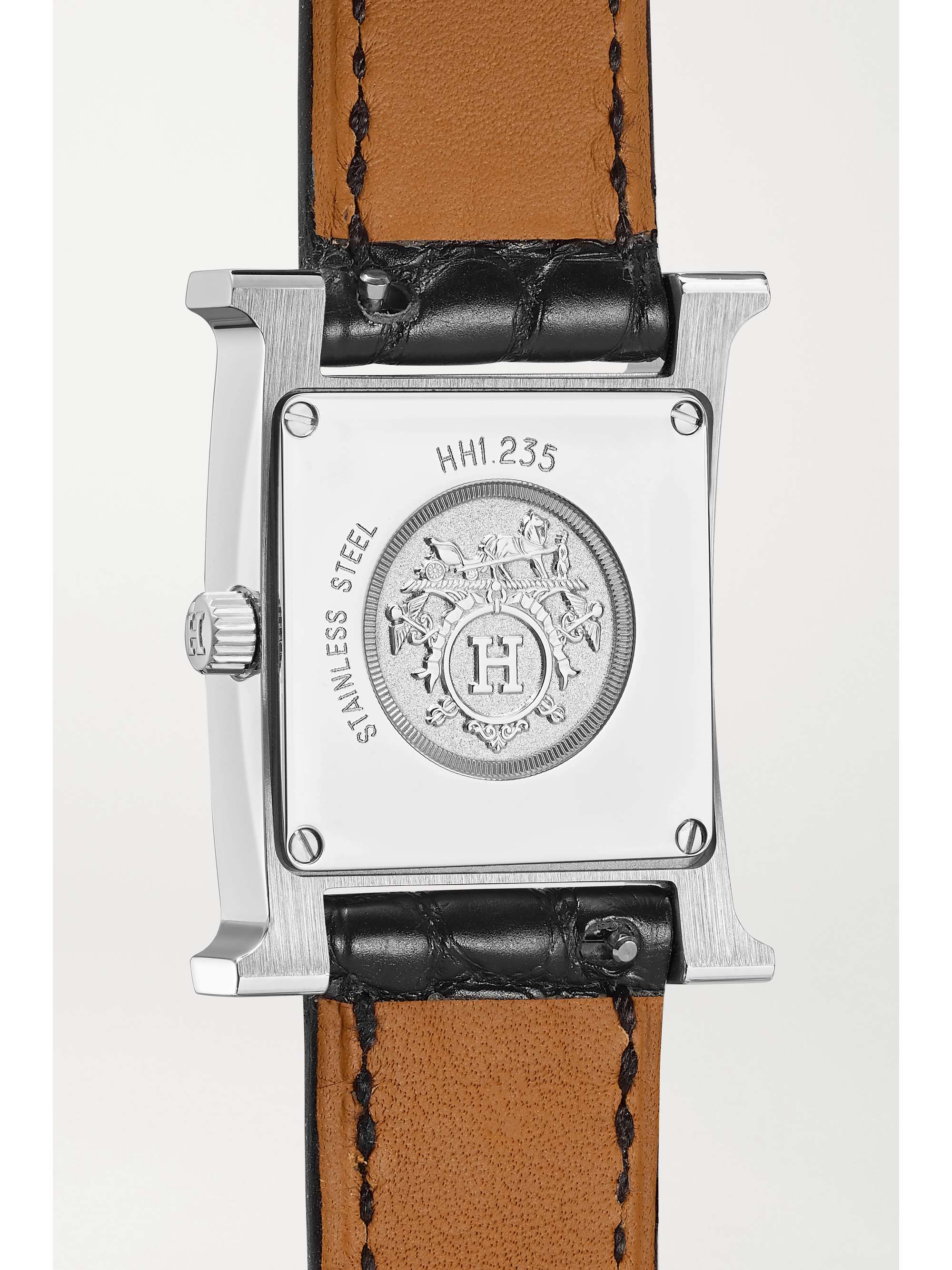 HERMÈS TIMEPIECES Heure H 21 毫米精钢、钻石、珍珠母小号腕表（短吻鳄鱼皮表带）