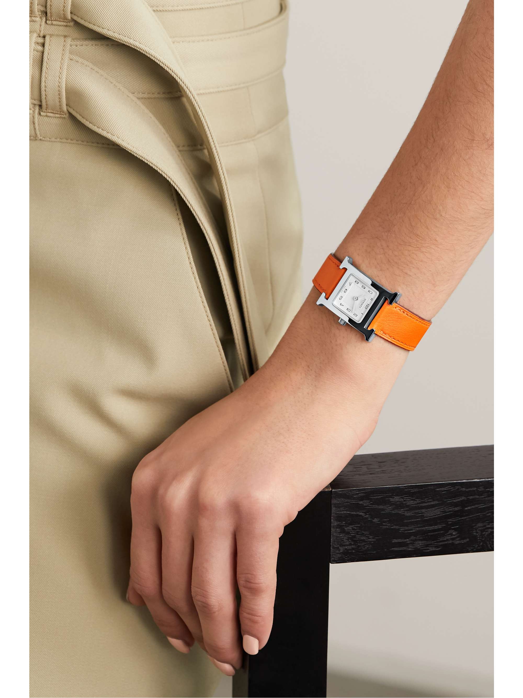 HERMÈS TIMEPIECES Heure H 21mm small gold-plated and textured-leather watch
