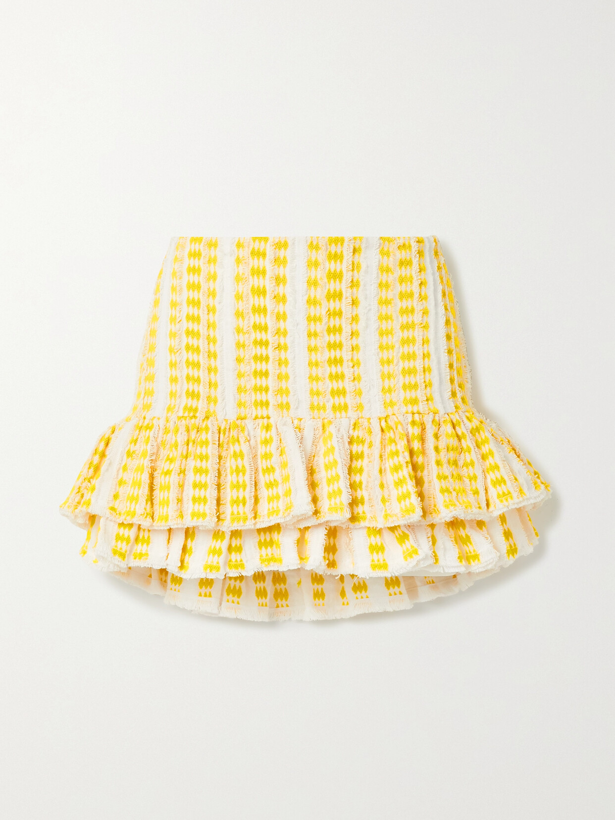 RUE MARISCAL + Net Sustain Frayed Ruffled Embroidered Cotton-gauze Mini Skirt - Yellow