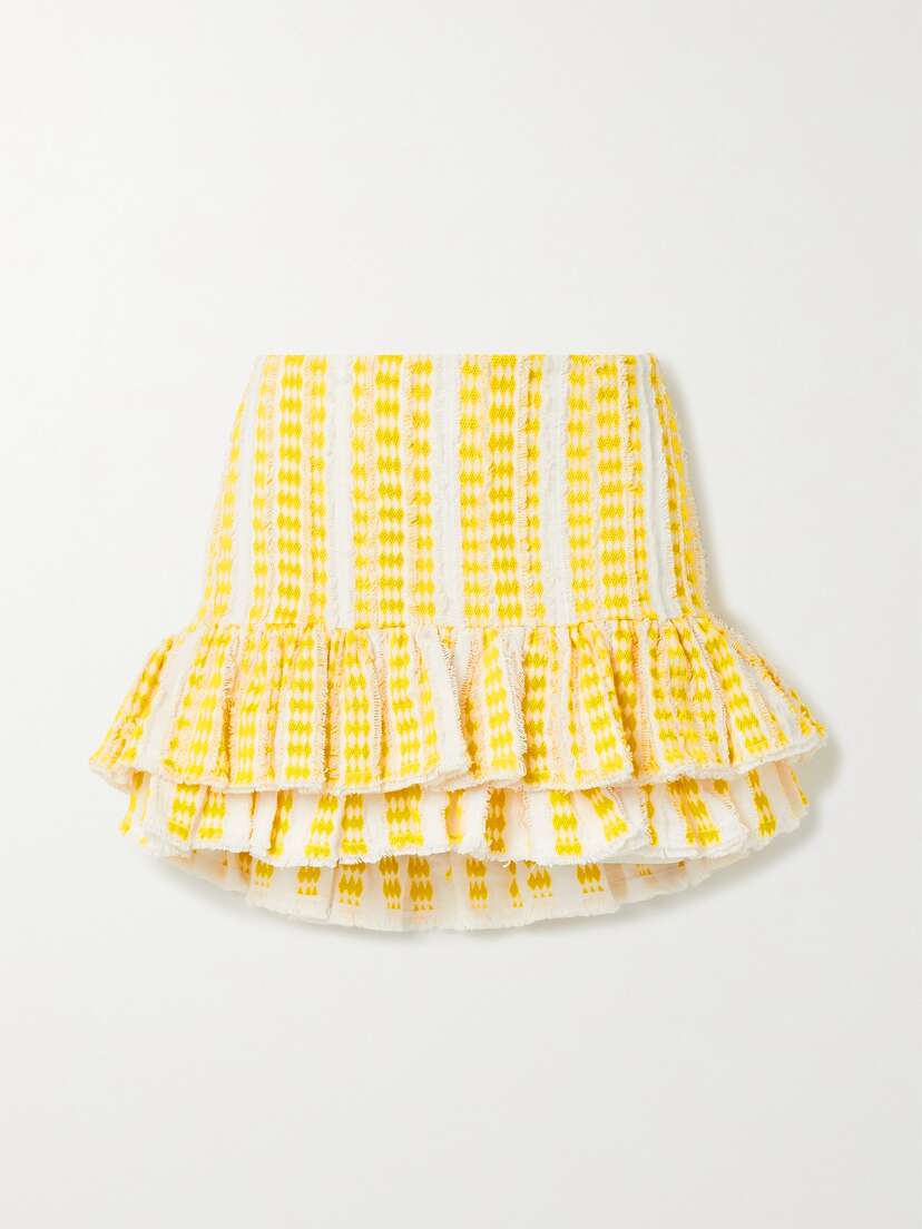 RUE MARISCAL + Net Sustain Frayed Ruffled Embroidered Cotton-gauze Mini Skirt