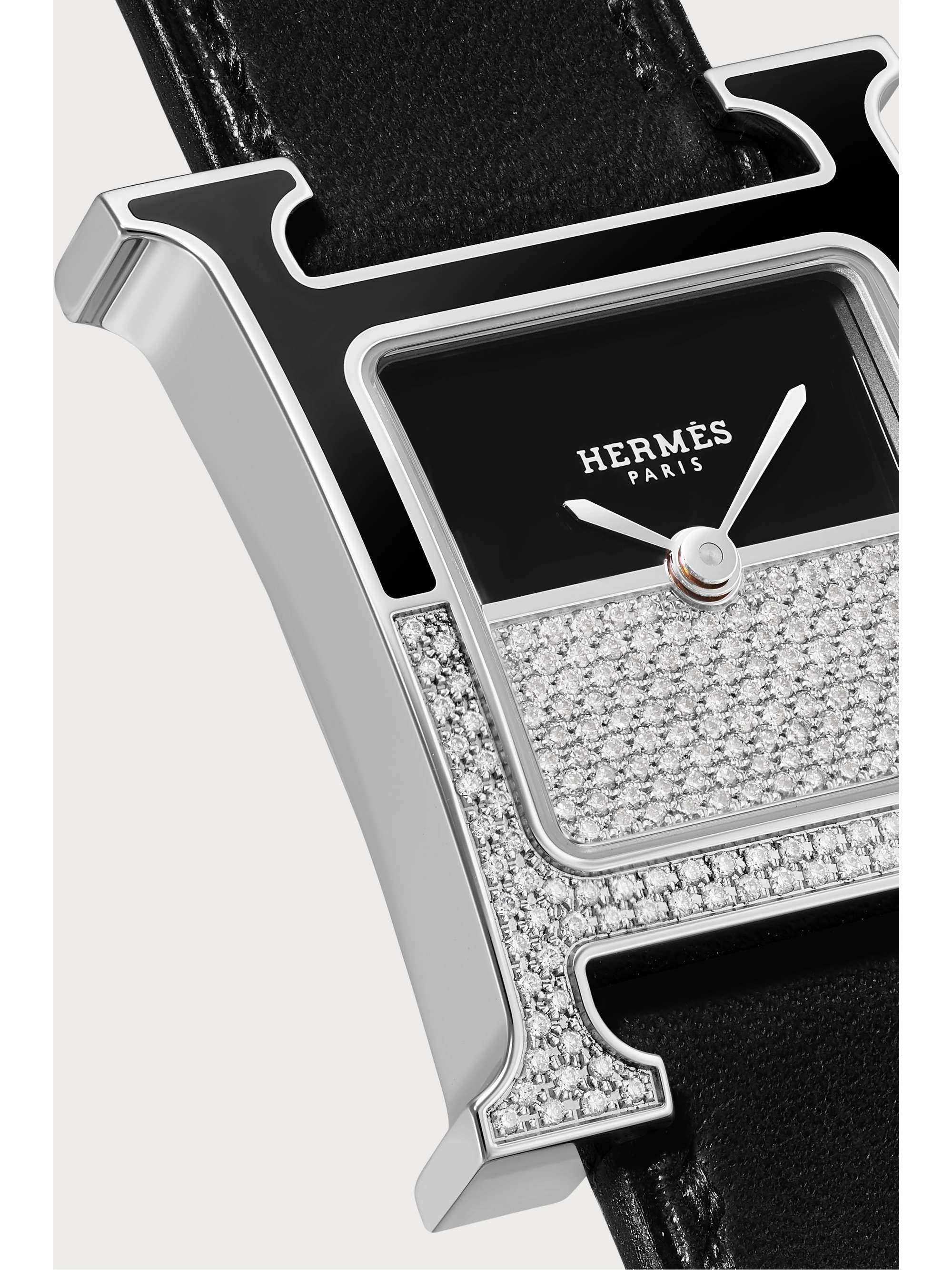 HERMÈS TIMEPIECES Heure H Double Jeu 21mm small stainless steel, lacquer, leather and diamond watch