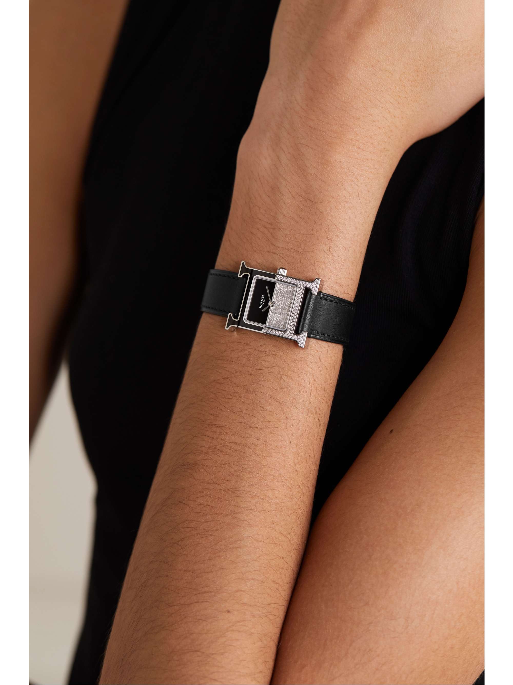 HERMÈS TIMEPIECES Heure H Double Jeu 21mm small stainless steel, lacquer, leather and diamond watch