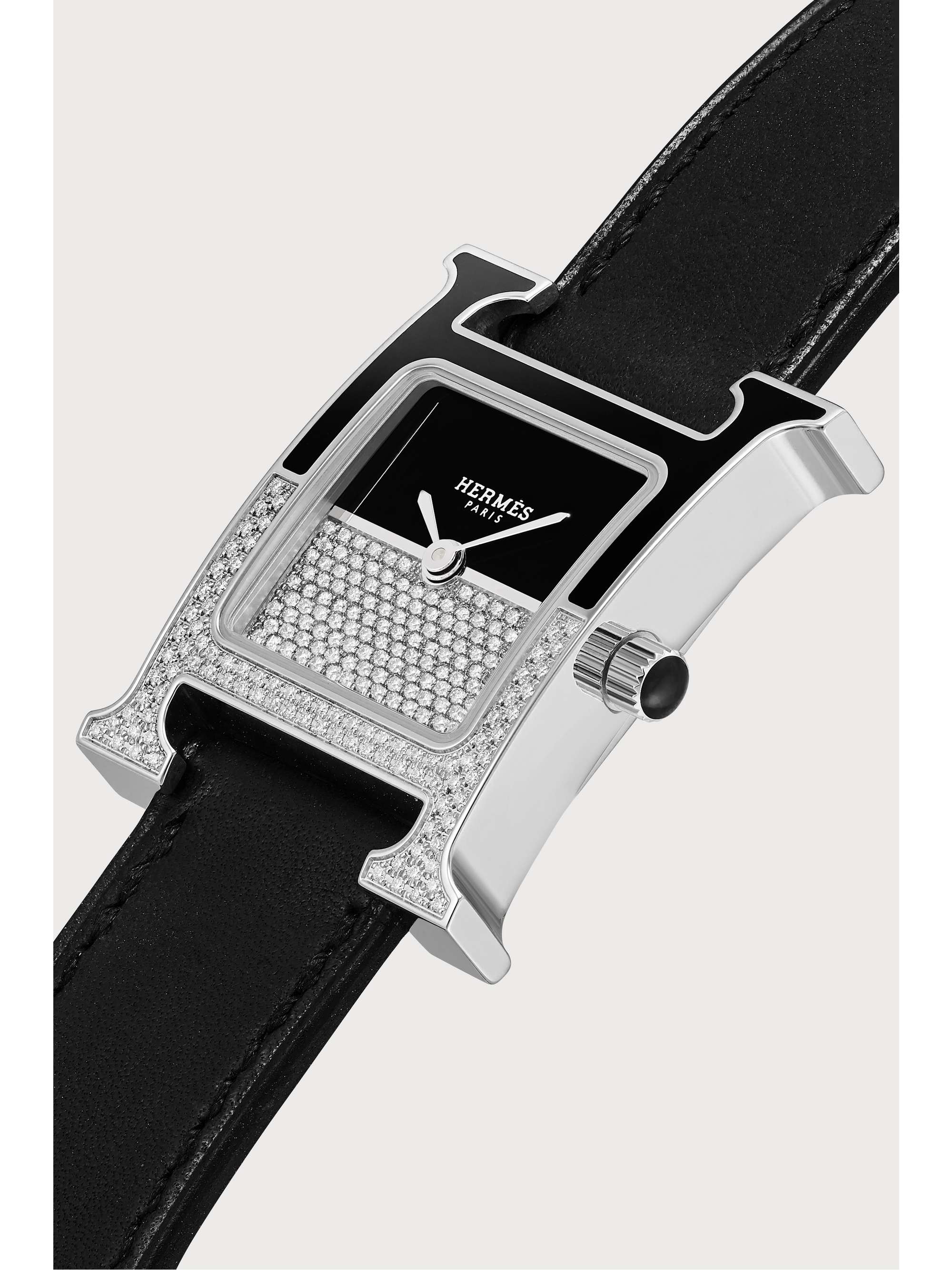 HERMÈS TIMEPIECES Heure H Double Jeu 21mm small stainless steel, lacquer, leather and diamond watch