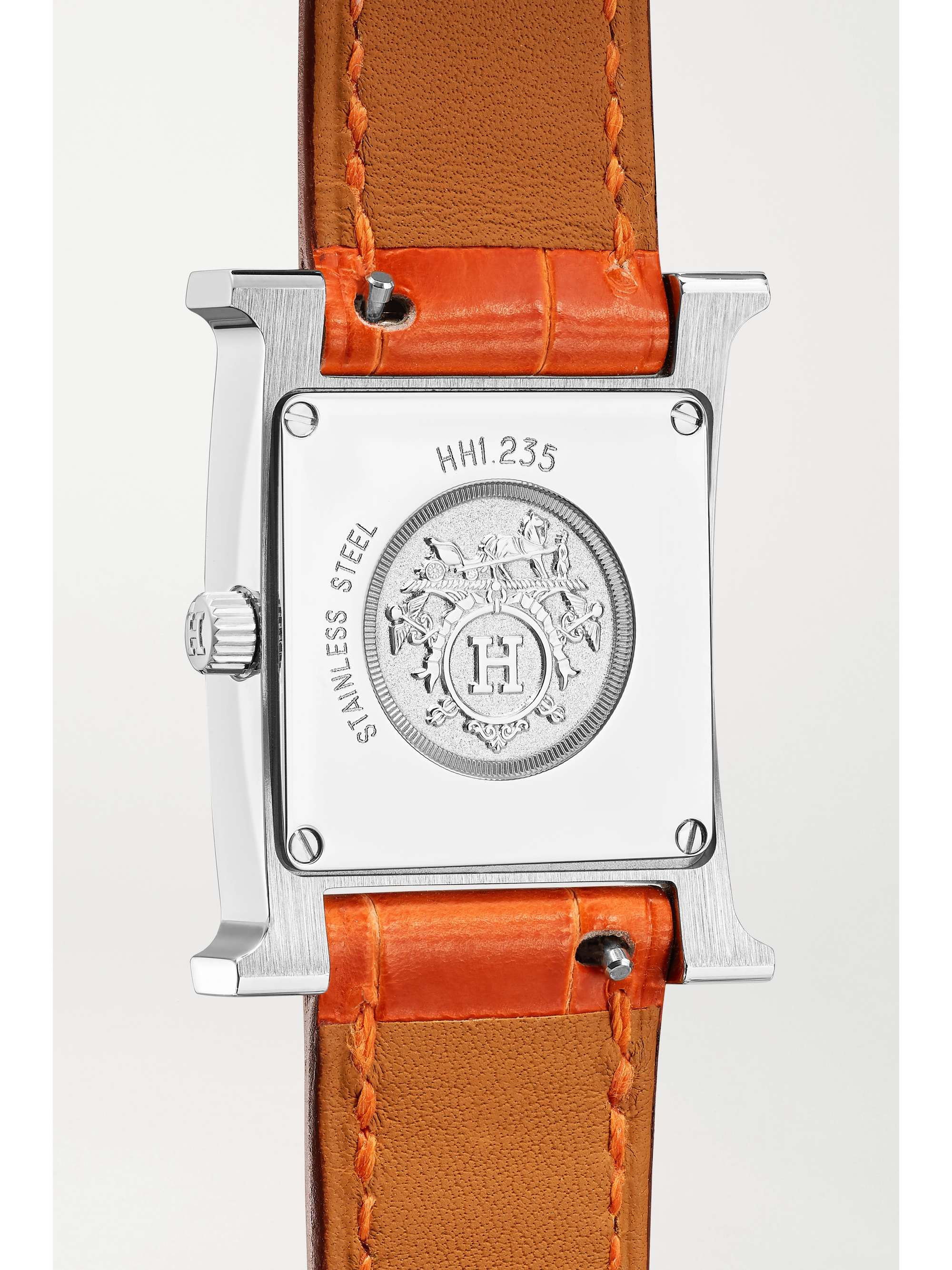 HERMÈS TIMEPIECES Heure H 21mm small stainless steel, alligator, diamond and mother-of-pearl watch