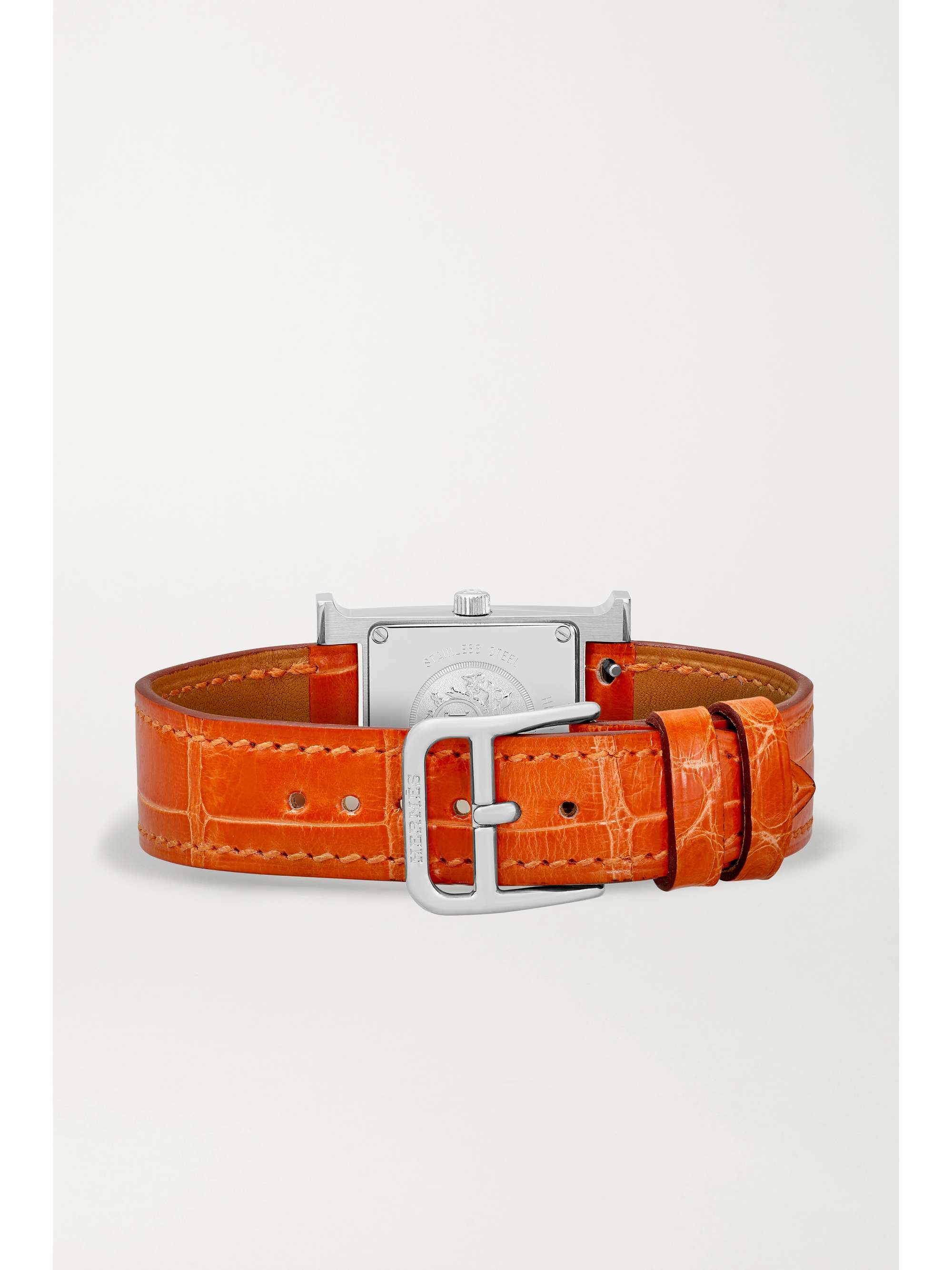 HERMÈS TIMEPIECES Heure H 21mm small stainless steel, alligator, diamond and mother-of-pearl watch