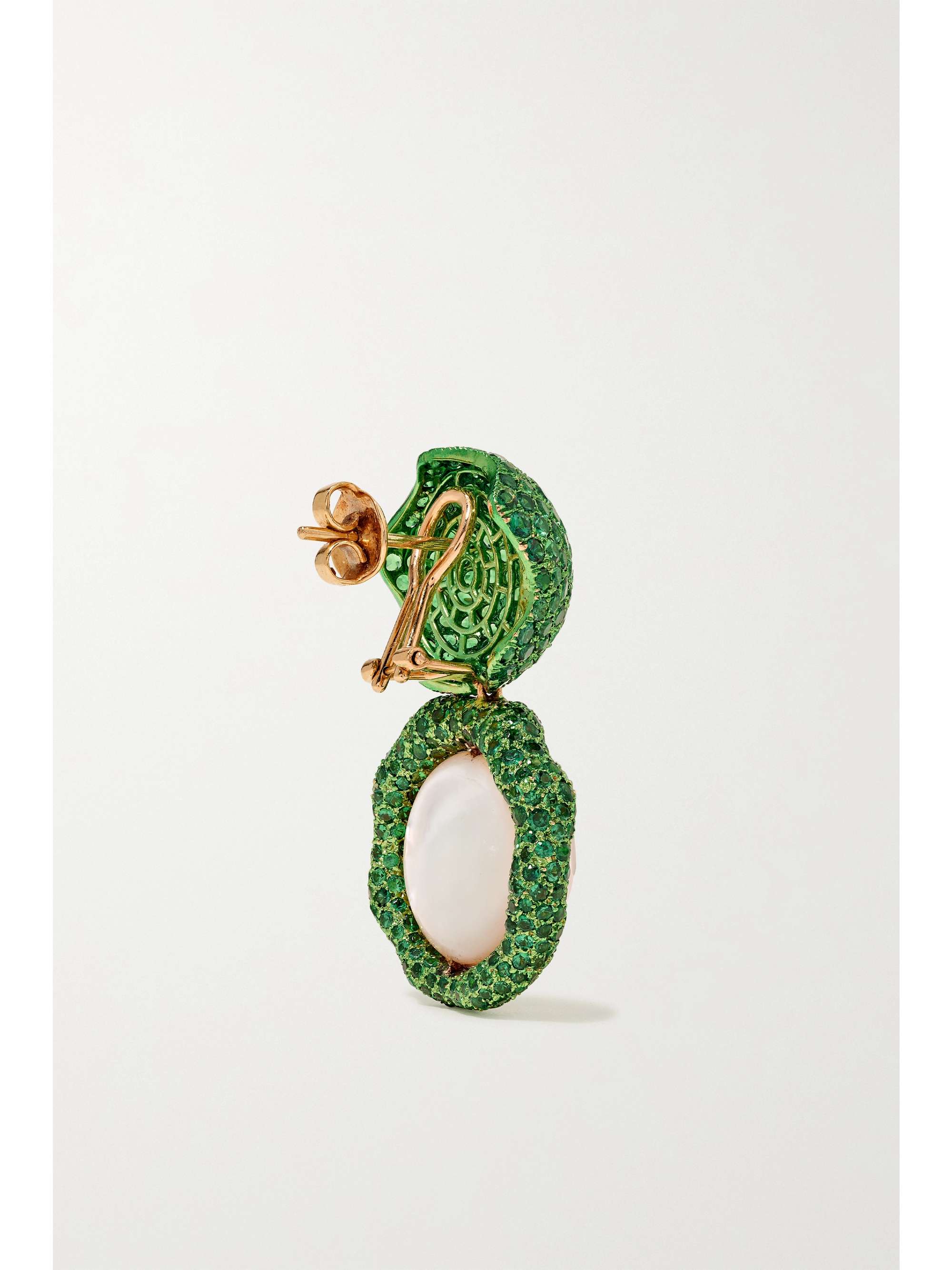BINA GOENKA 18-karat gold, tsavorite and pearl earrings