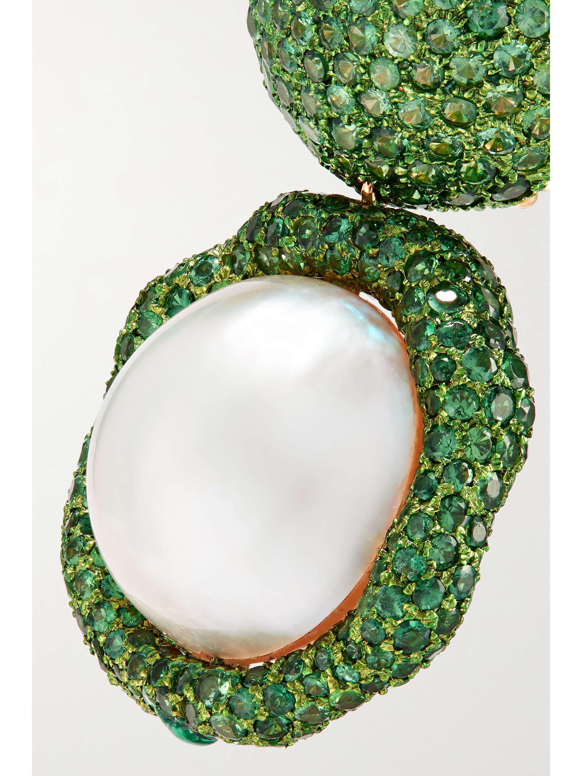 BINA GOENKA 18-karat gold, tsavorite and pearl earrings