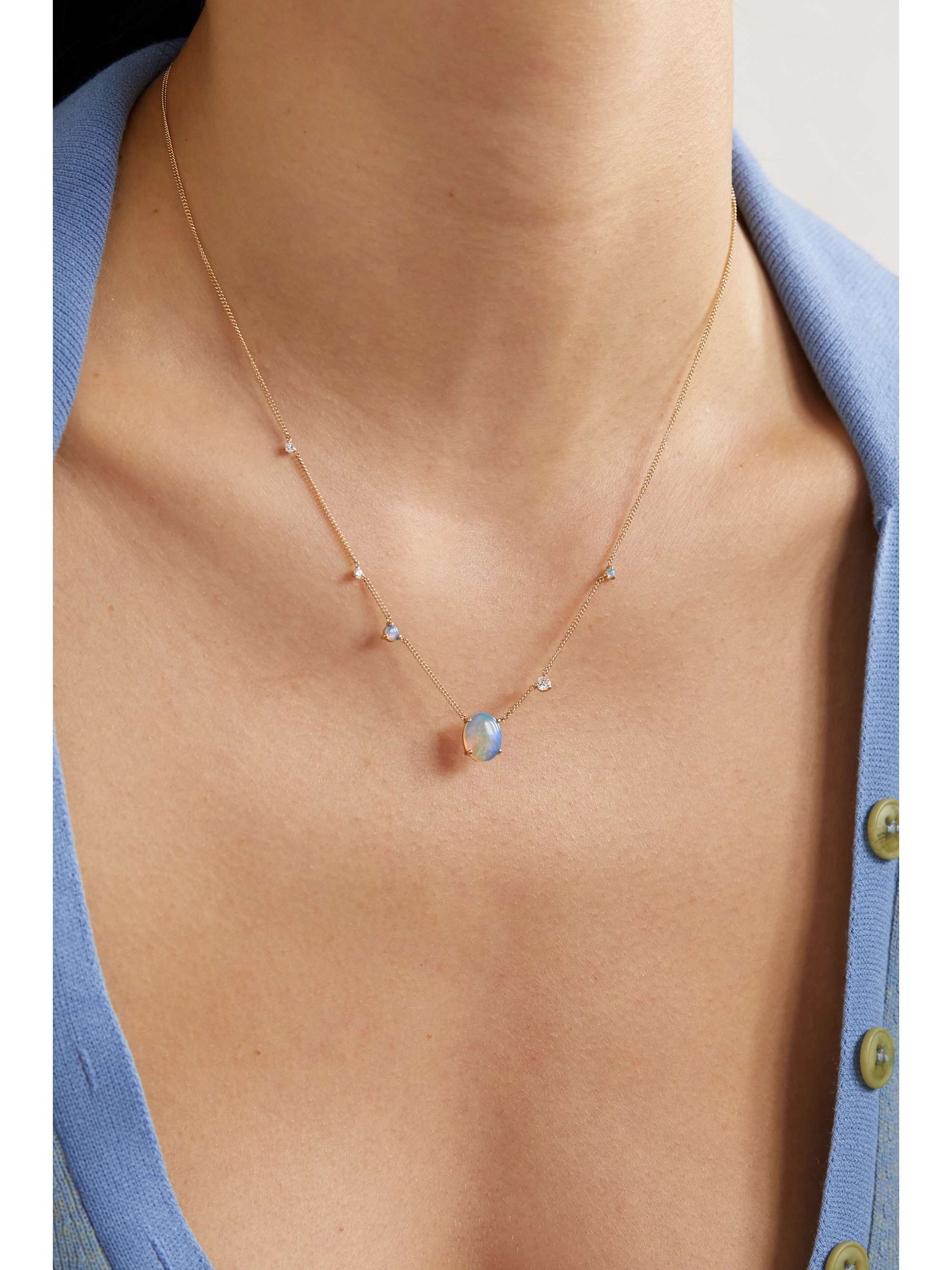 WWAKE 14-karat gold, opal and diamond necklace