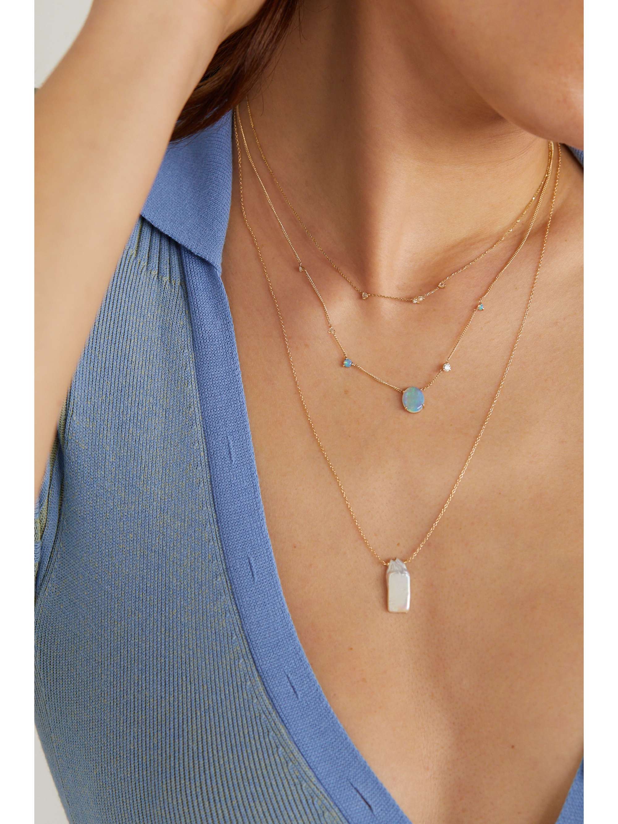 WWAKE 14-karat gold, opal and diamond necklace