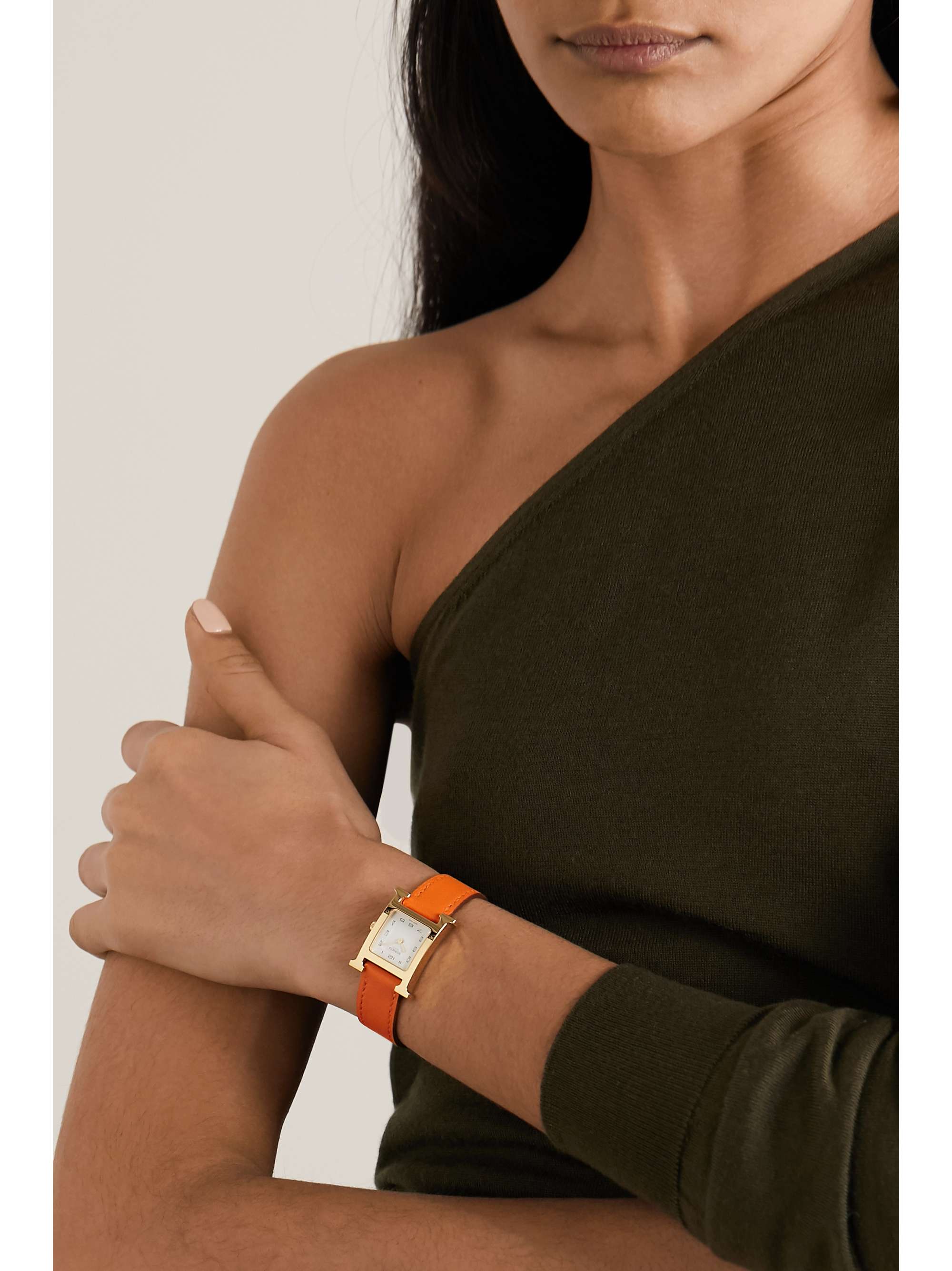 HERMÈS TIMEPIECES Heure H 21mm small gold-plated and textured-leather watch
