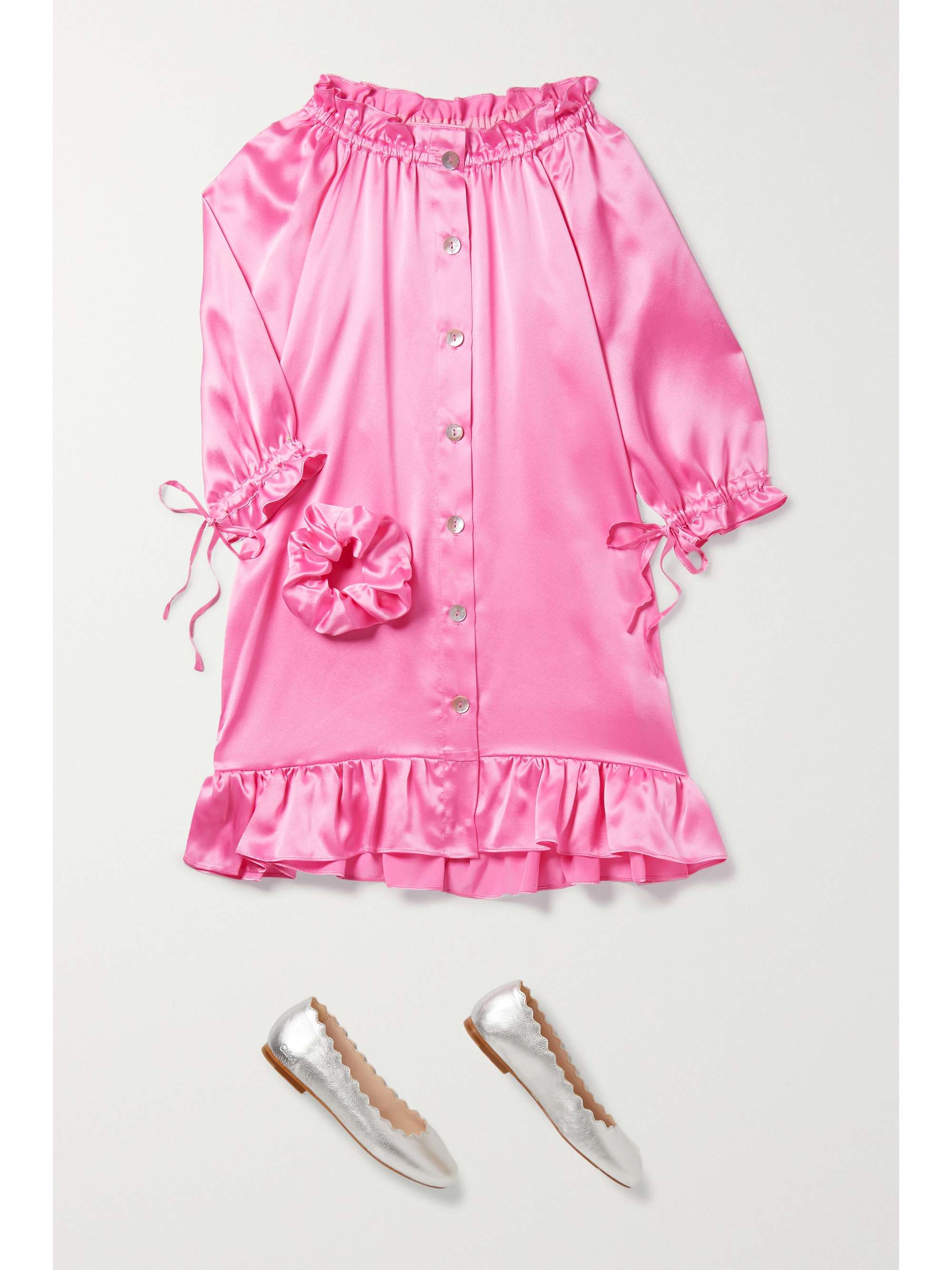 SLEEPER KIDS Ages 2 - 15 Zephyr tie-detailed ruffled silk-satin dress