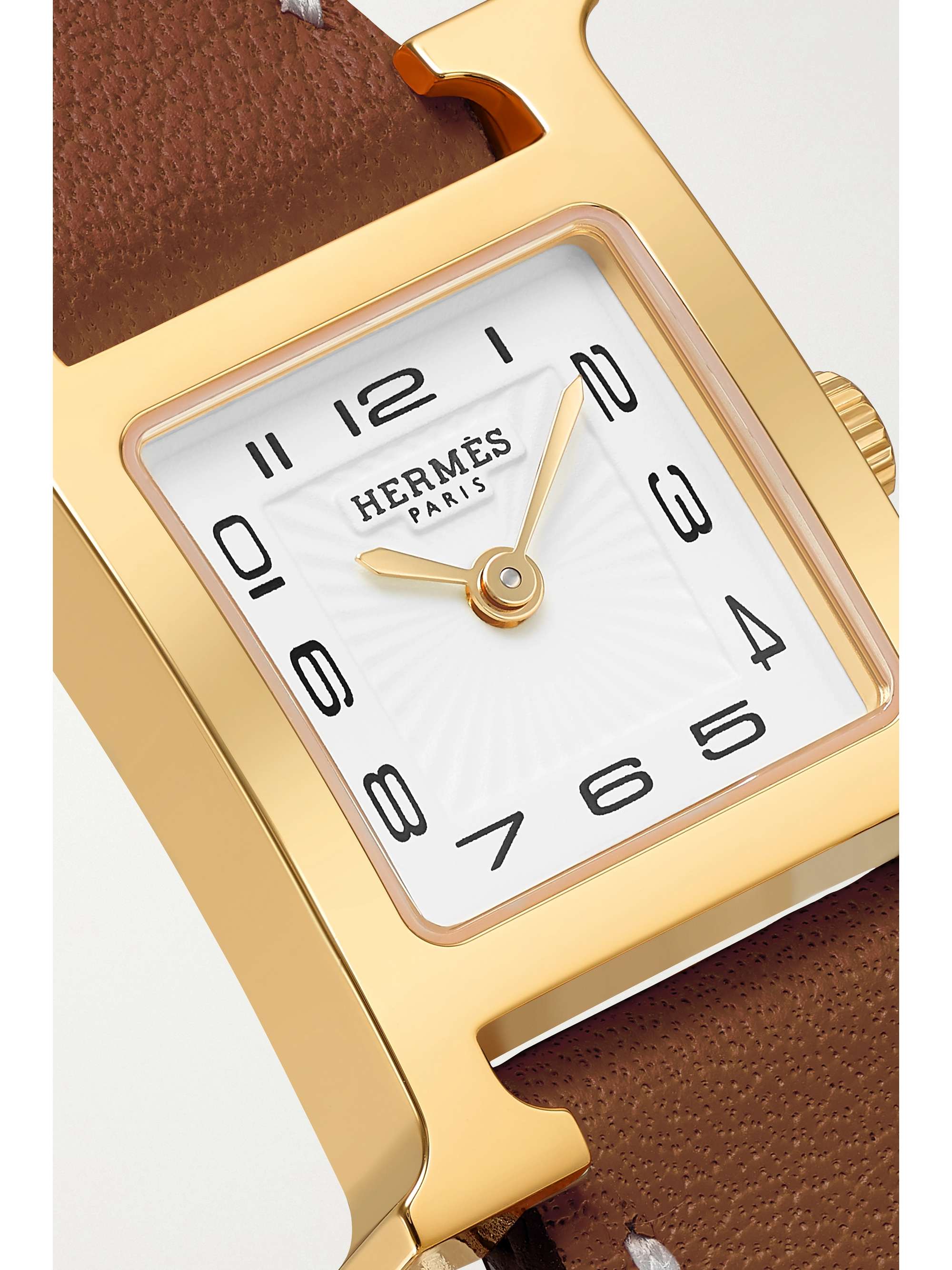 HERMÈS TIMEPIECES Heure H 17,2 mm sehr kleine vergoldete Uhr mit Lederarmband