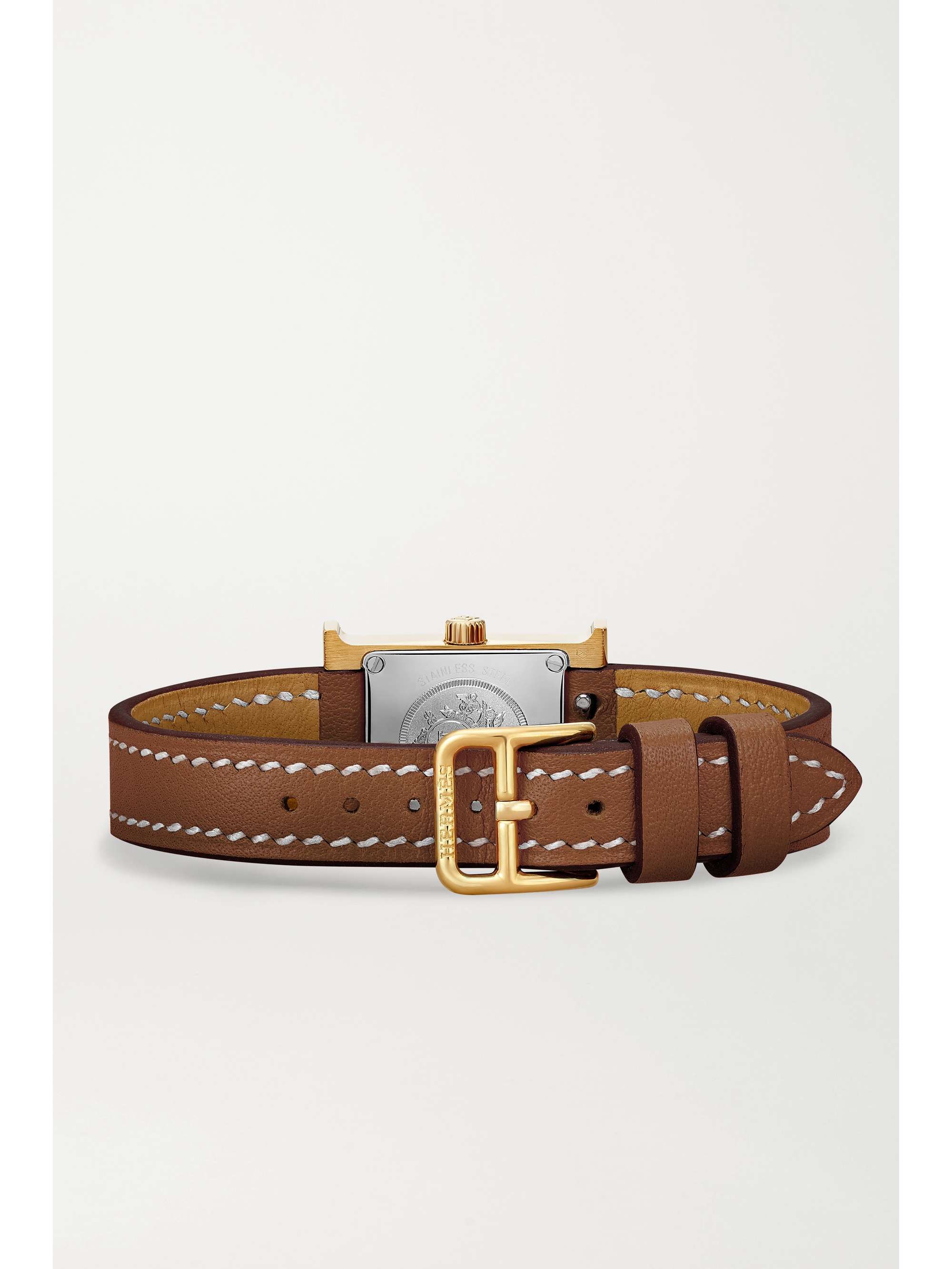 HERMÈS TIMEPIECES Heure H 17,2 mm sehr kleine vergoldete Uhr mit Lederarmband