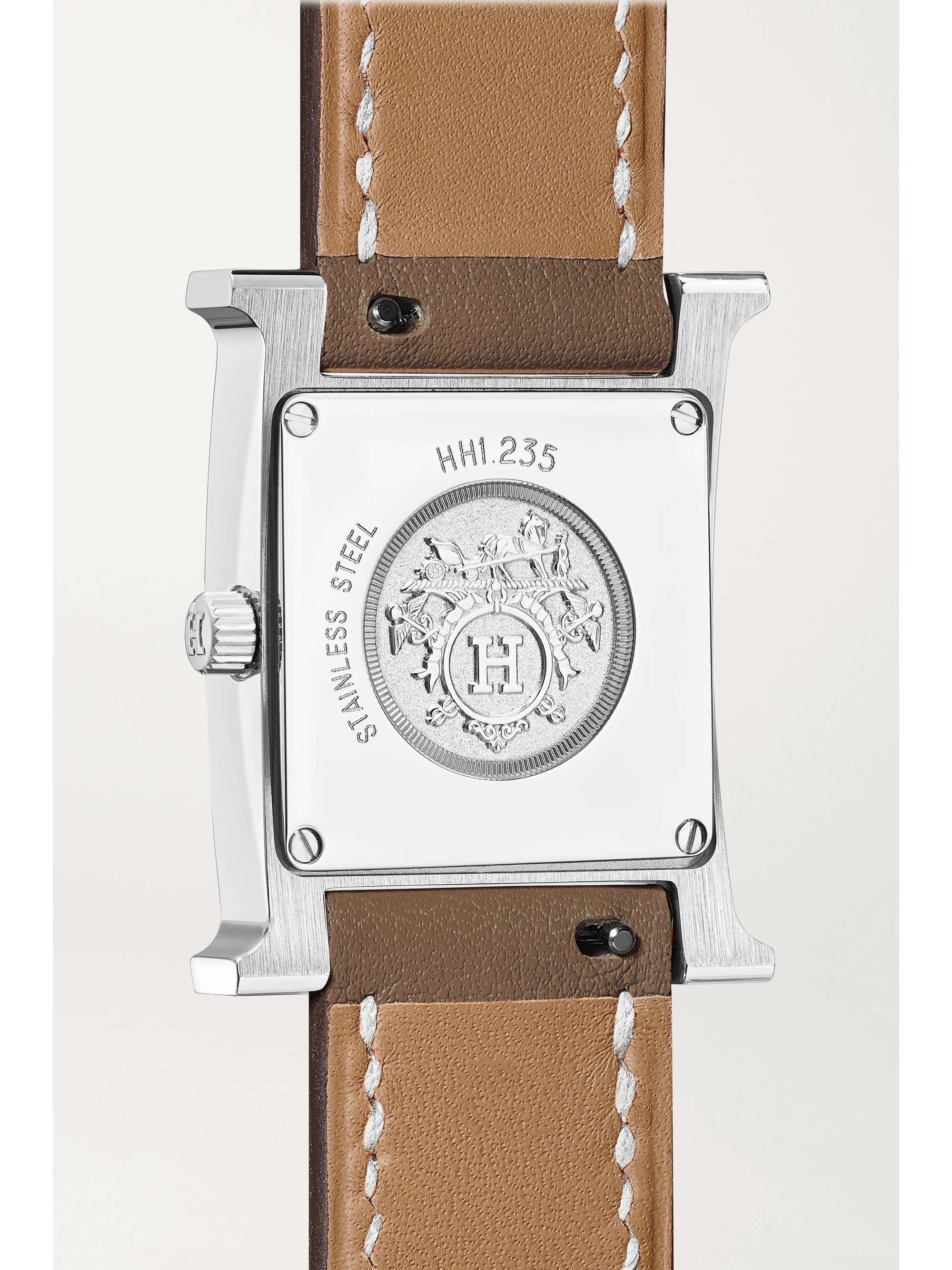 HERMÈS TIMEPIECES Heure H 21 mm kleine Uhr aus Edelstahl mit Diamanten, Perlmutt und Lederarmband