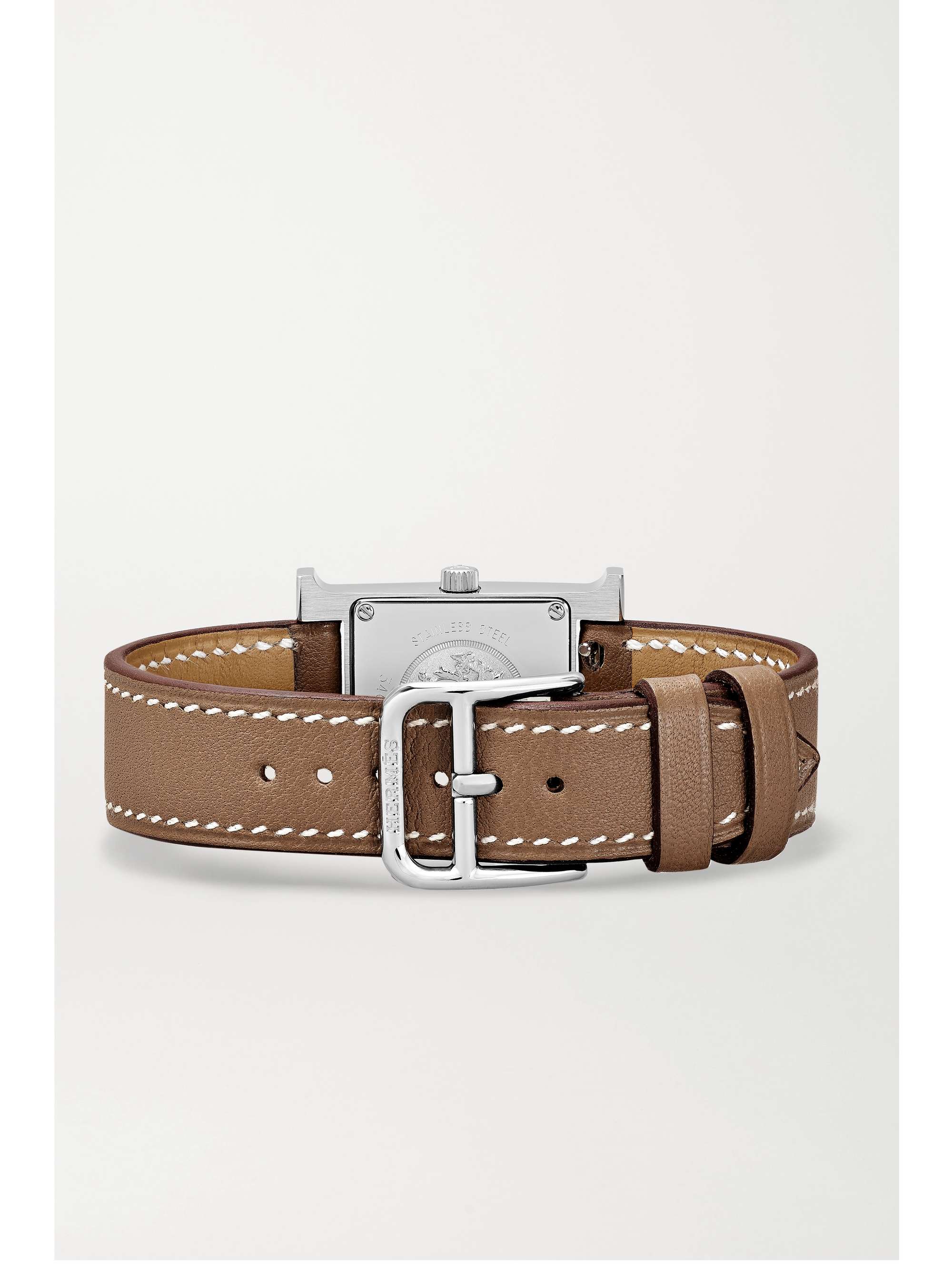 HERMÈS TIMEPIECES Heure H 21 mm kleine Uhr aus Edelstahl mit Diamanten, Perlmutt und Lederarmband