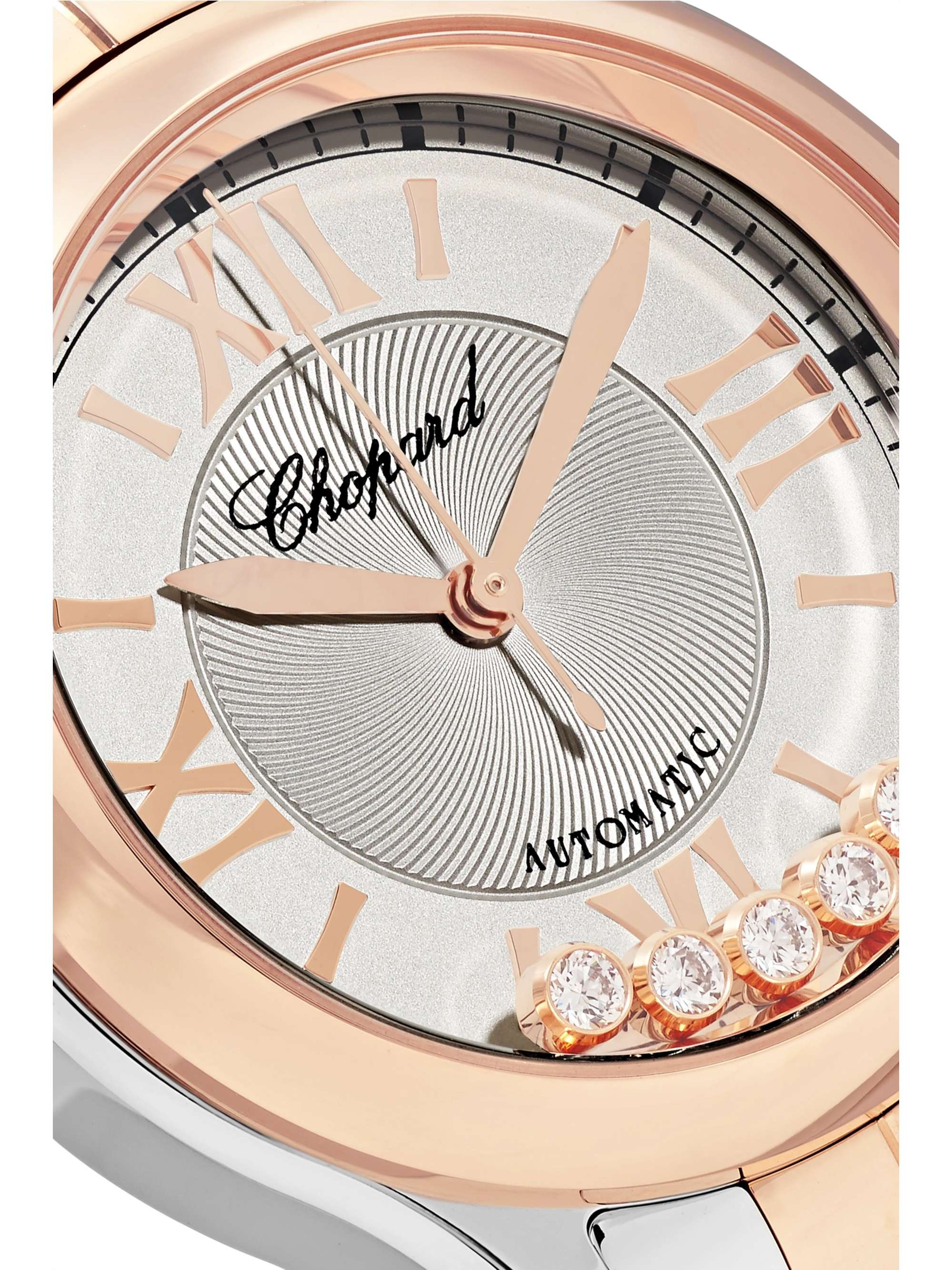 CHOPARD Happy Sport Automatic 30mm 18-karat rose gold, stainless steel and diamond watch