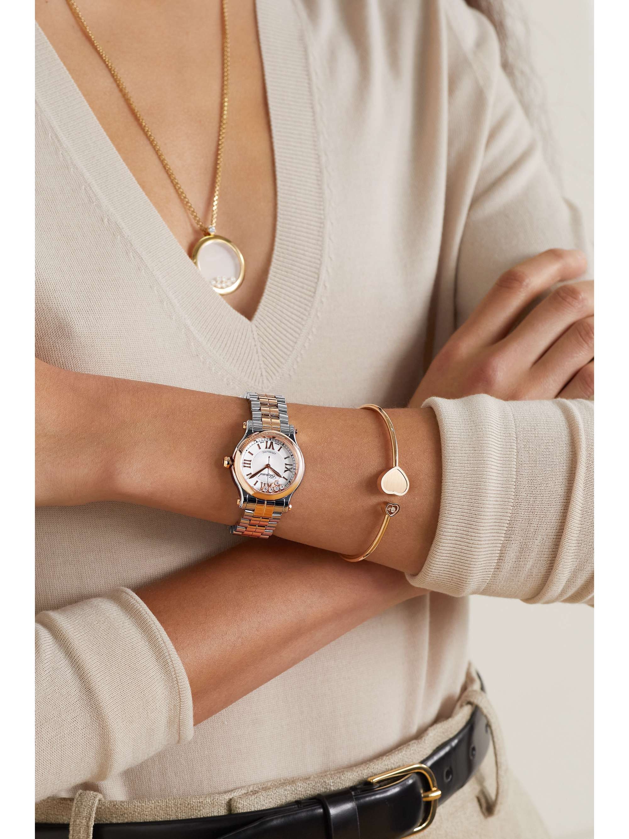 CHOPARD Happy Sport Automatic 30mm 18-karat rose gold, stainless steel and diamond watch