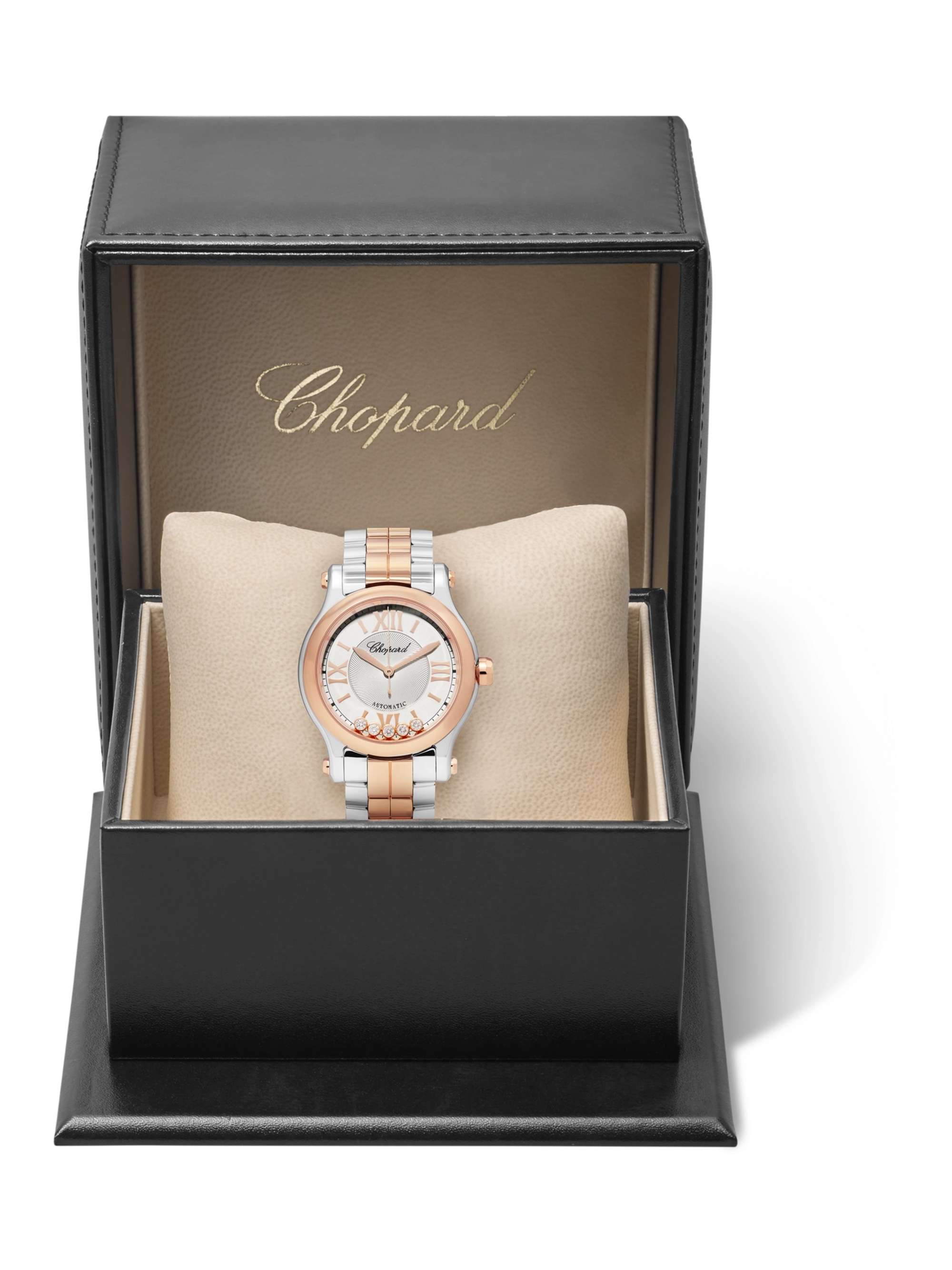 CHOPARD Happy Sport Automatic 30mm 18-karat rose gold, stainless steel and diamond watch