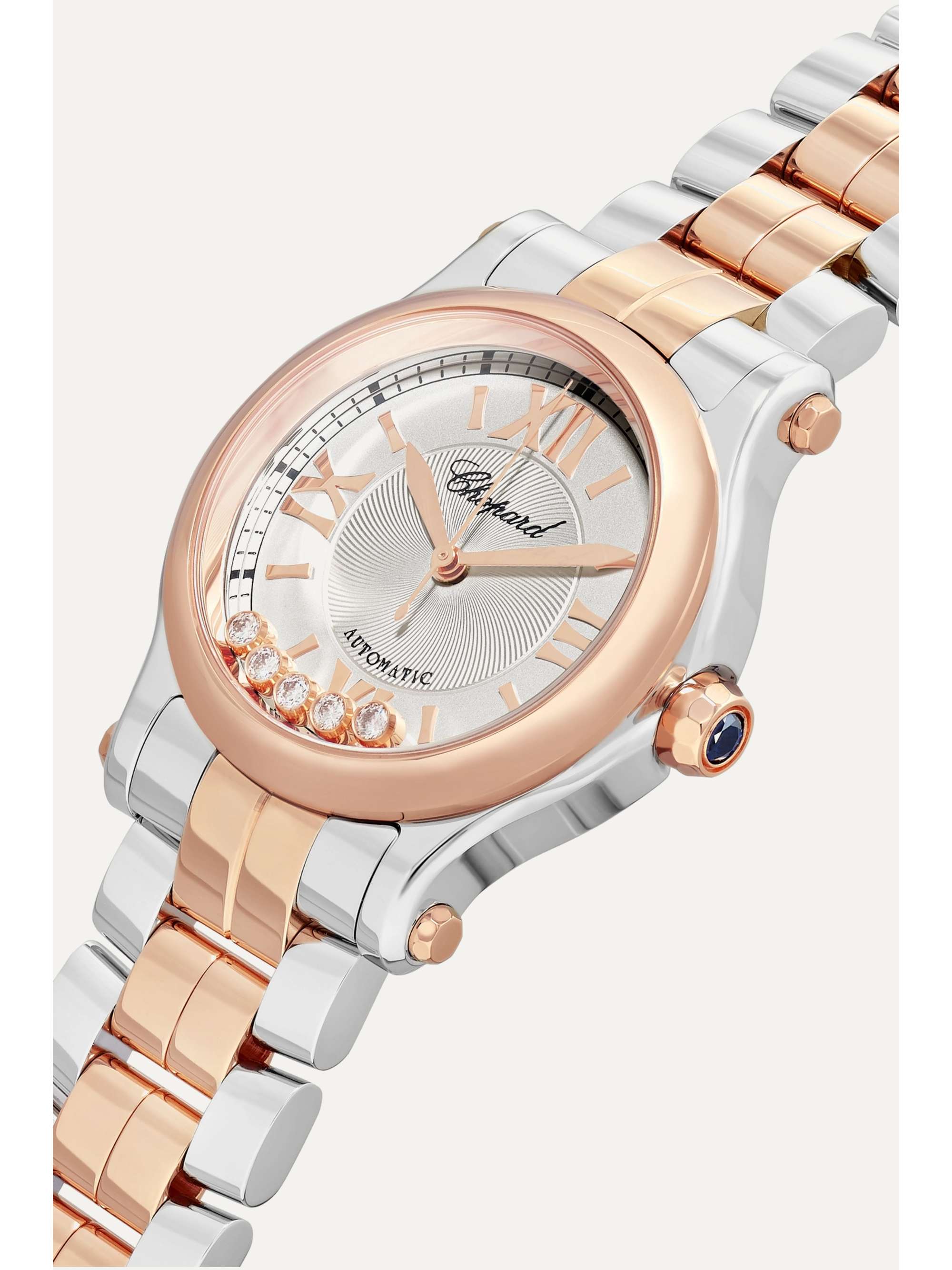 CHOPARD Happy Sport Automatic 30mm 18-karat rose gold, stainless steel and diamond watch