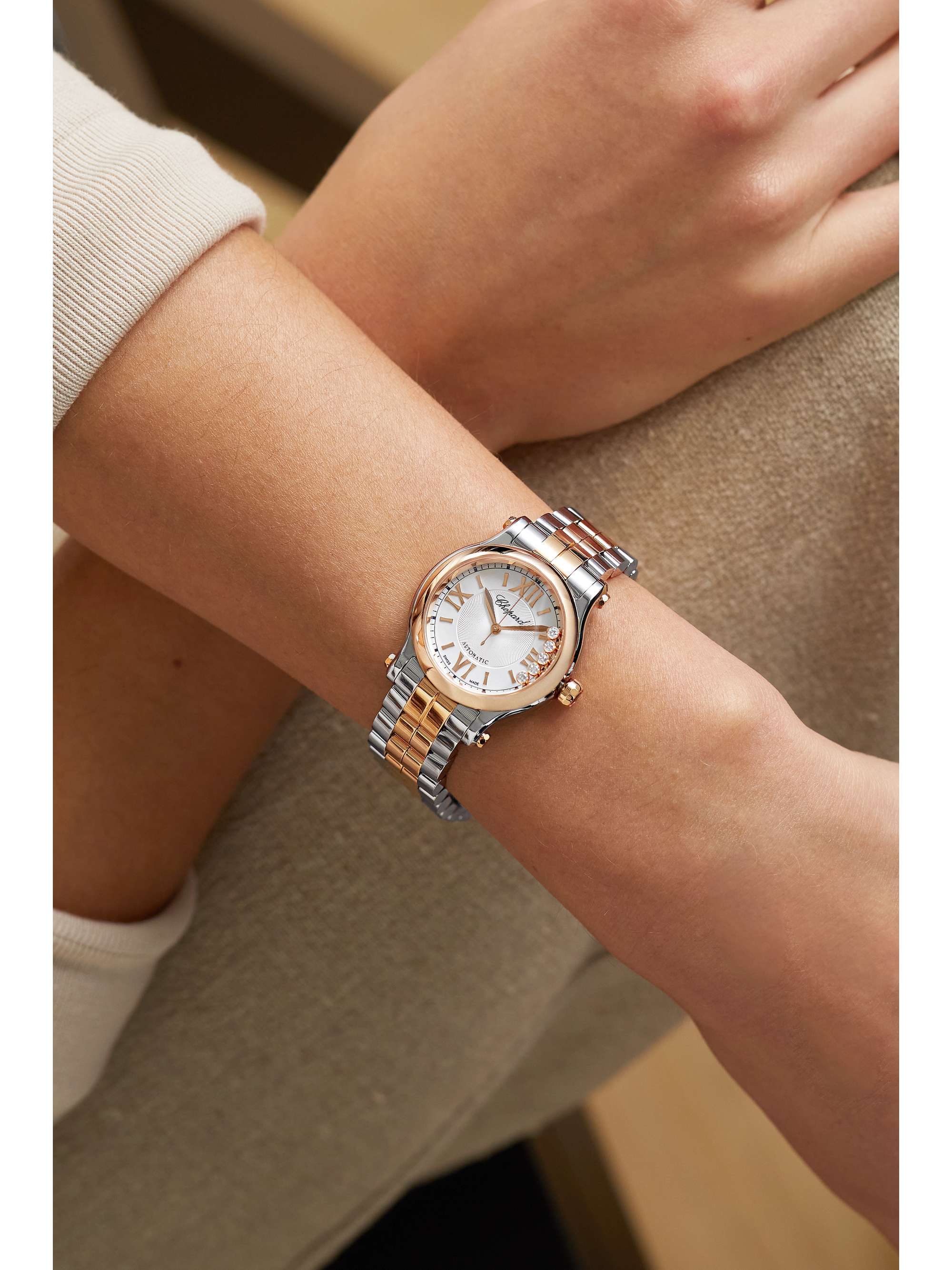 CHOPARD Happy Sport Automatic 30mm 18-karat rose gold, stainless steel and diamond watch