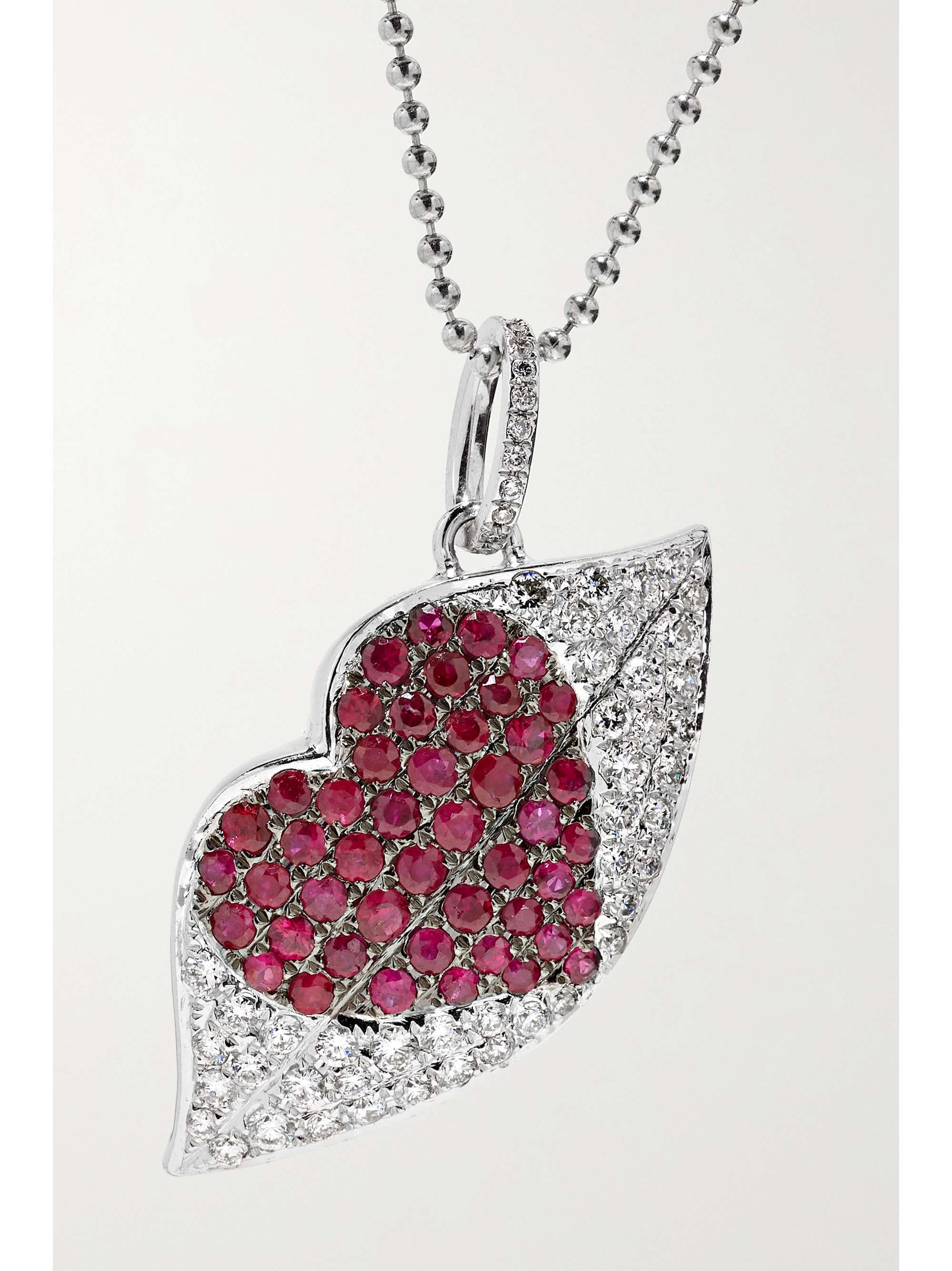 OFIRA Kiss Me 18-karat white gold, diamond and ruby necklace