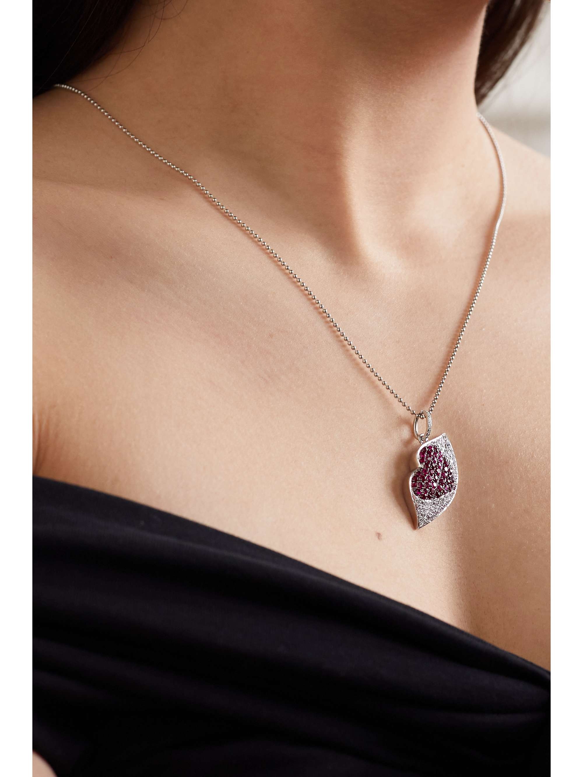 OFIRA Kiss Me 18-karat white gold, diamond and ruby necklace