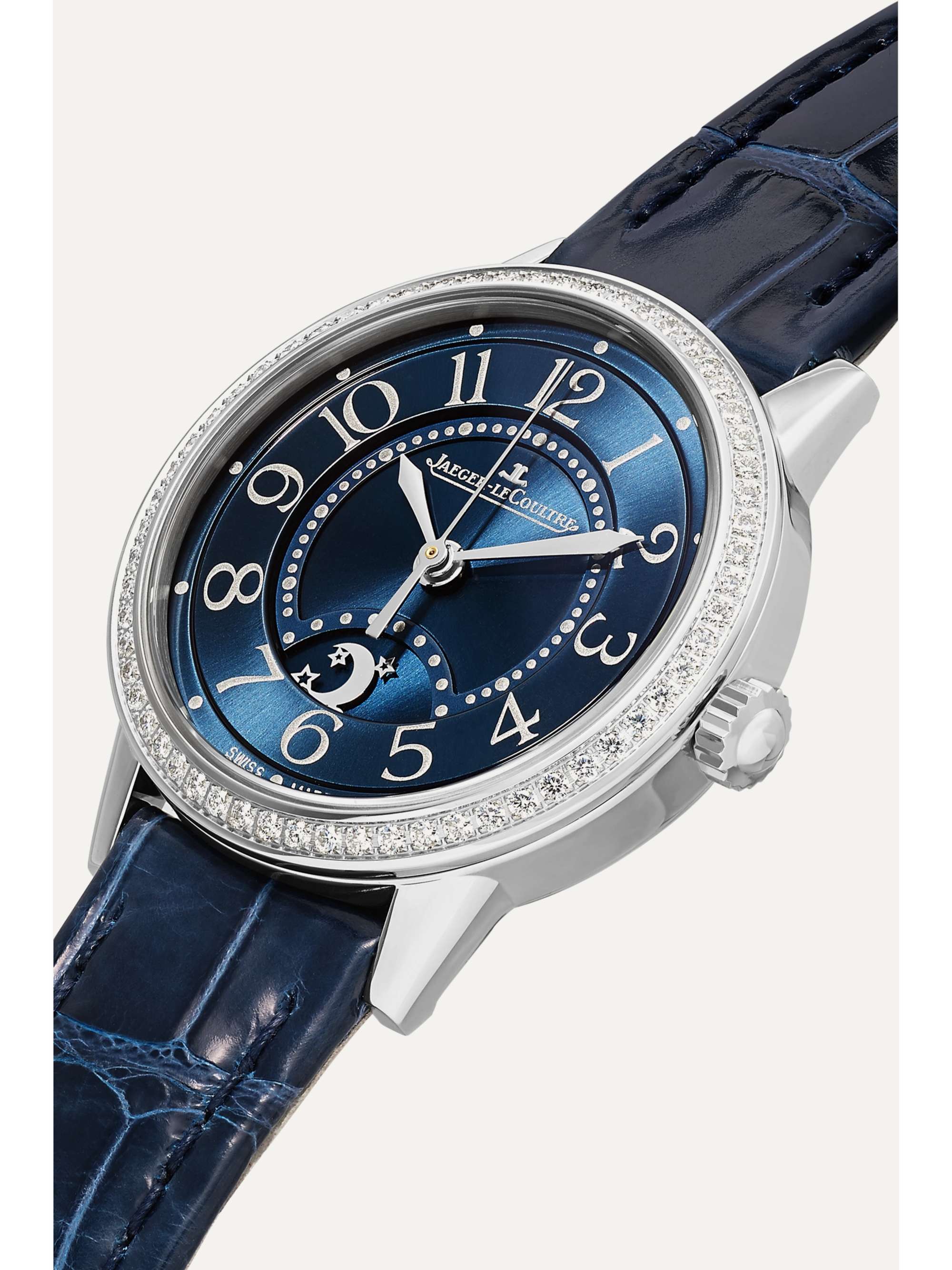 JAEGER LECOULTRE Rendez-Vous Night & Day 29mm small stainless steel, alligator and diamond watch